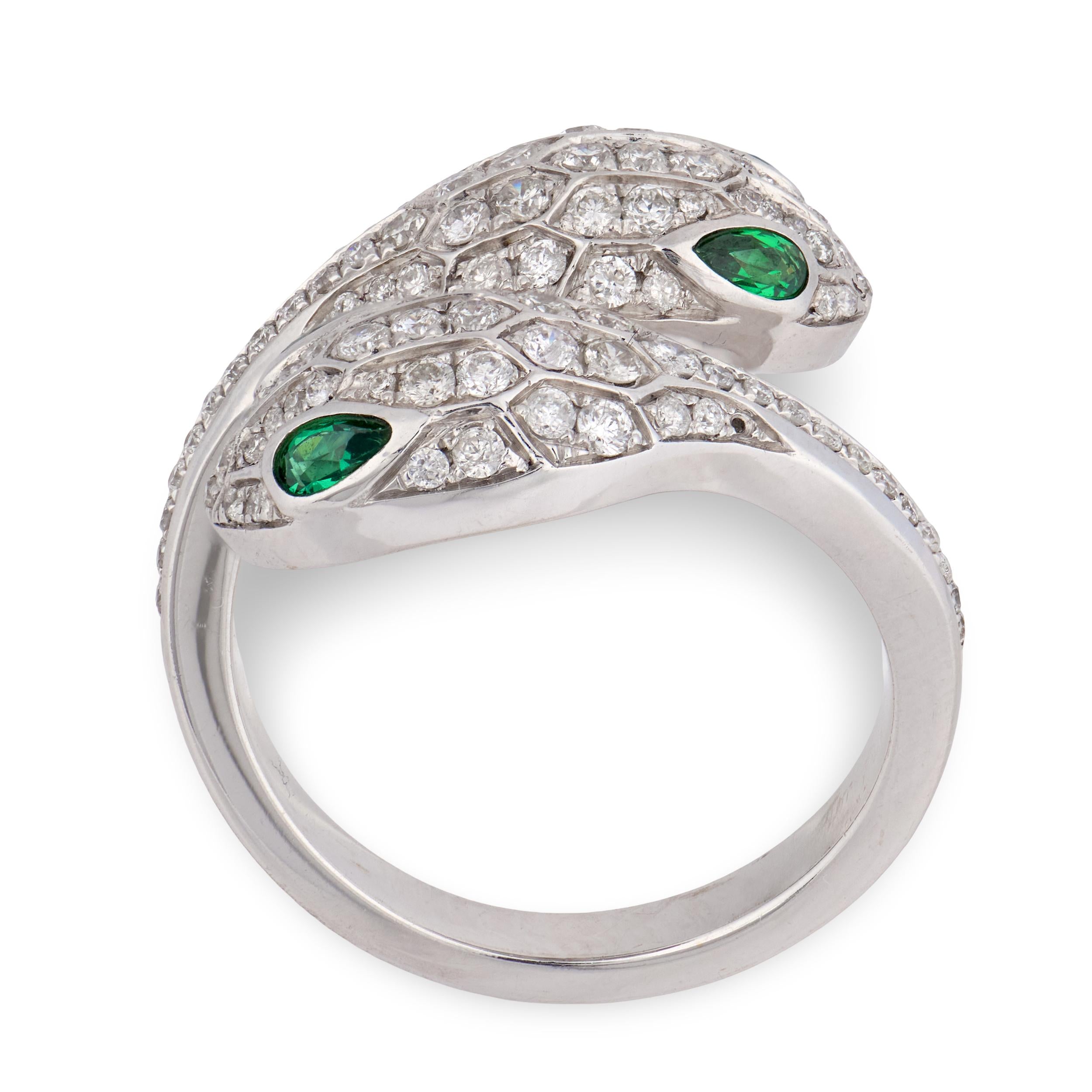 BVLGARI Estate Italian 18k Emerald & Diamond "Serpenti Seduttori" Ring
