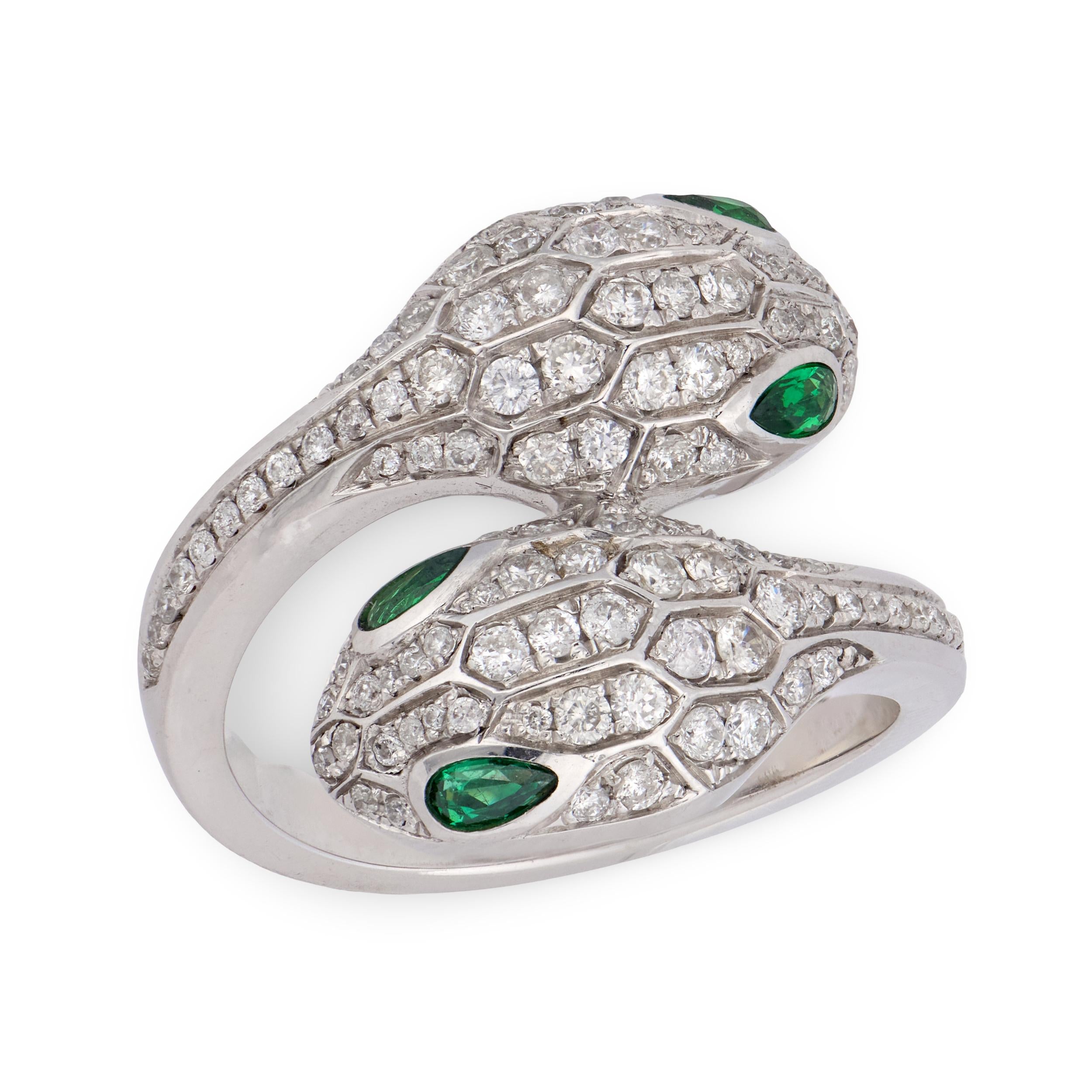 BVLGARI Estate Italian 18k Emerald & Diamond "Serpenti Seduttori" Ring