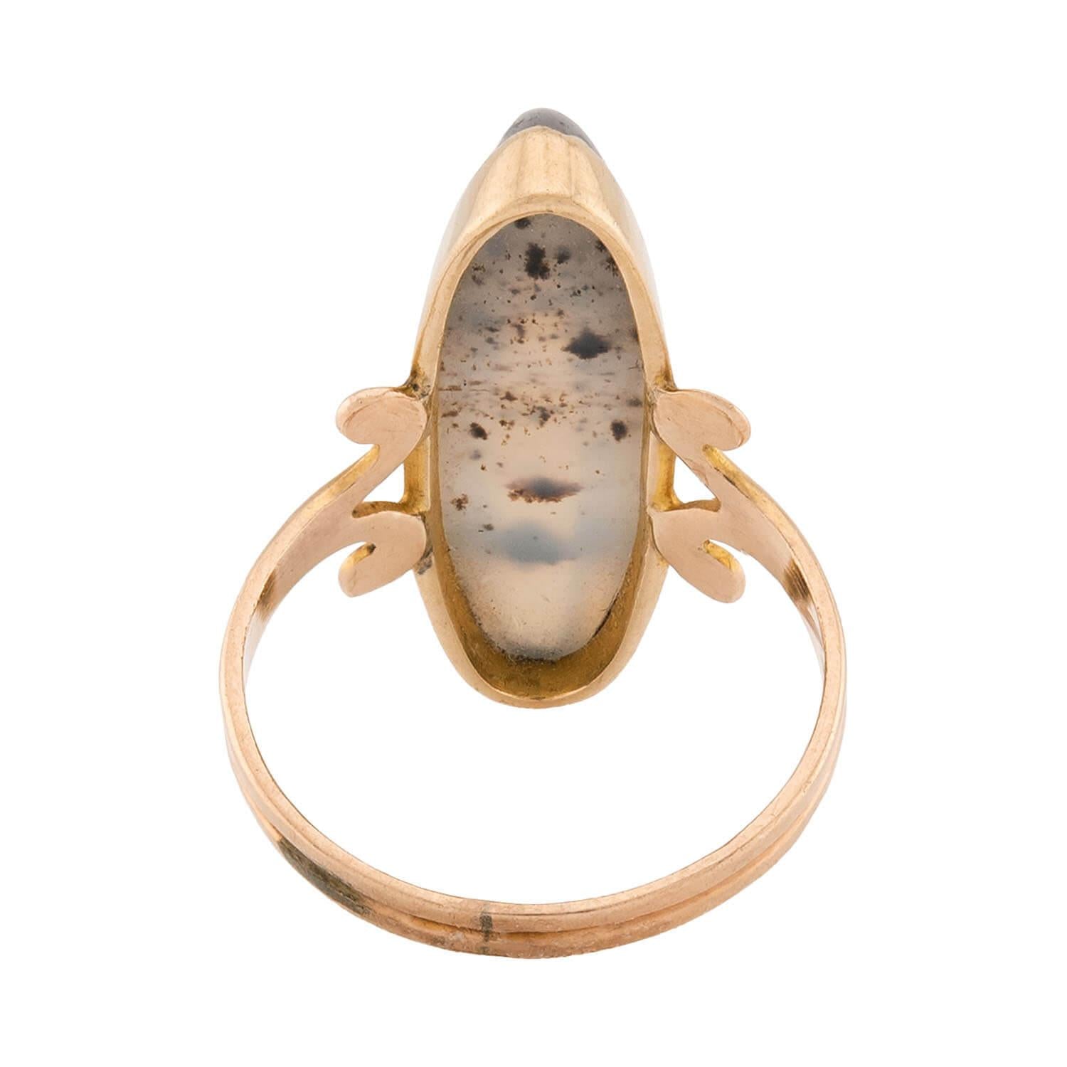 Victorian 14k Moss Agate Navette Ring