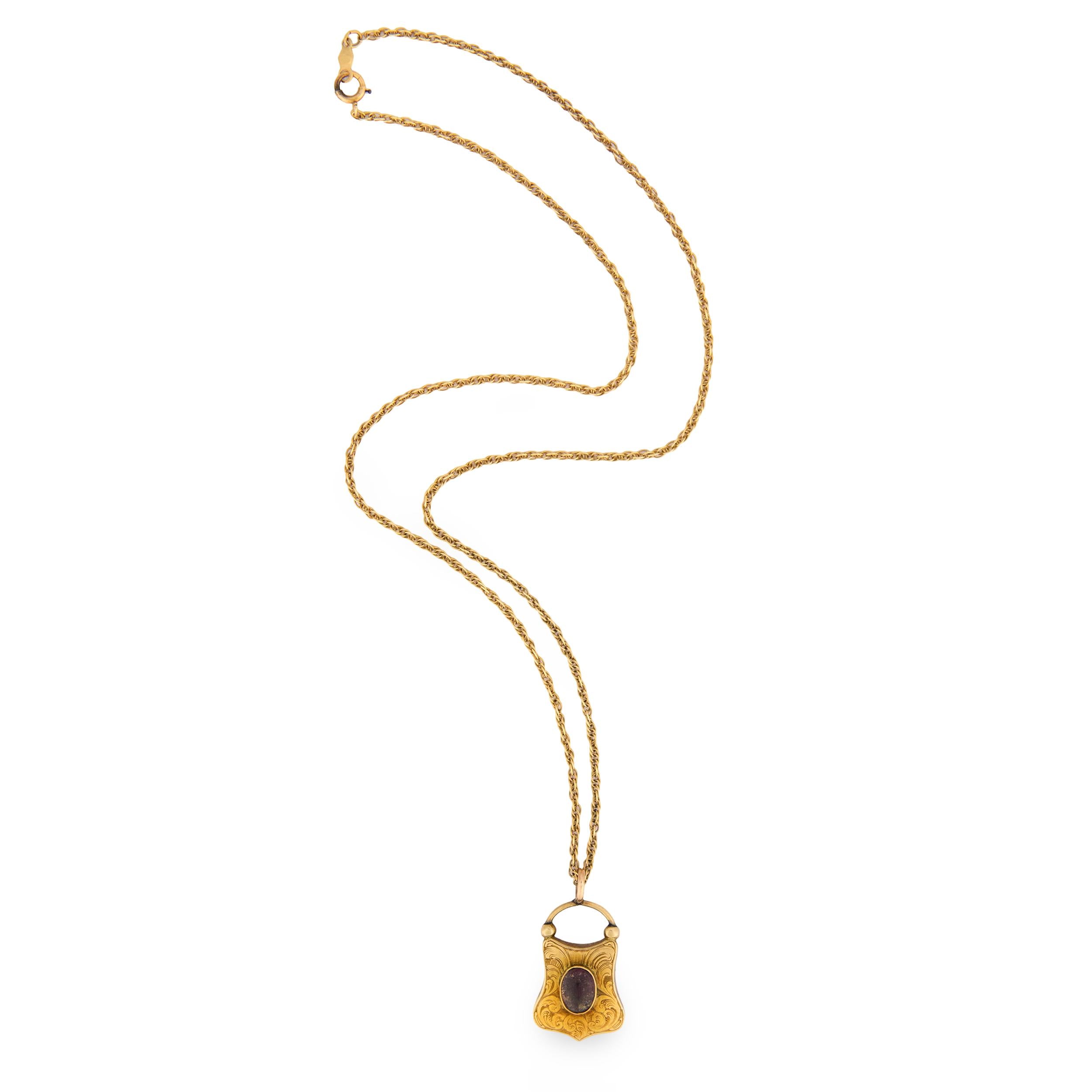 Victorian 14k Quartz Padlock Pendant Necklace