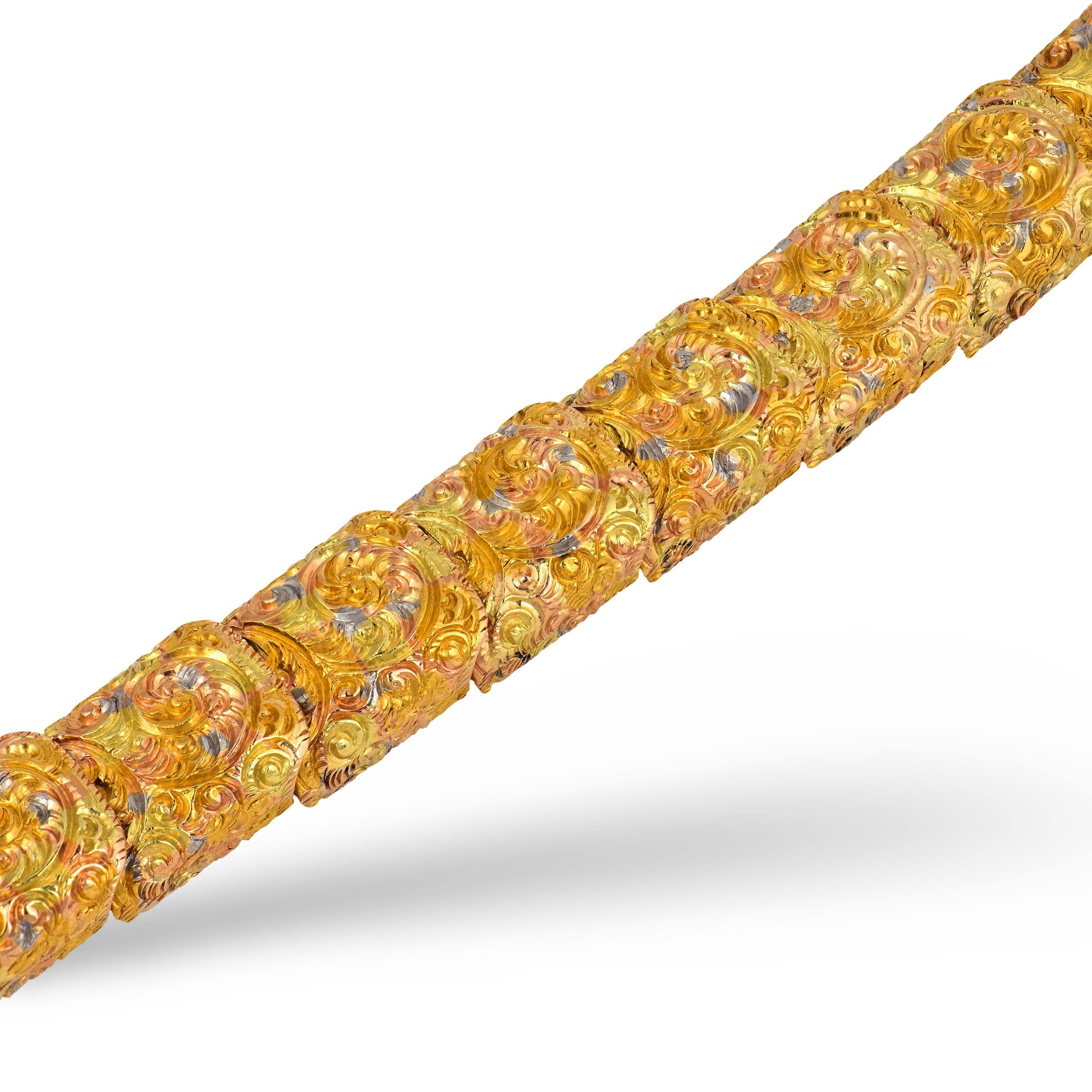 Art Nouveau 14k Repoussé Link Bracelet