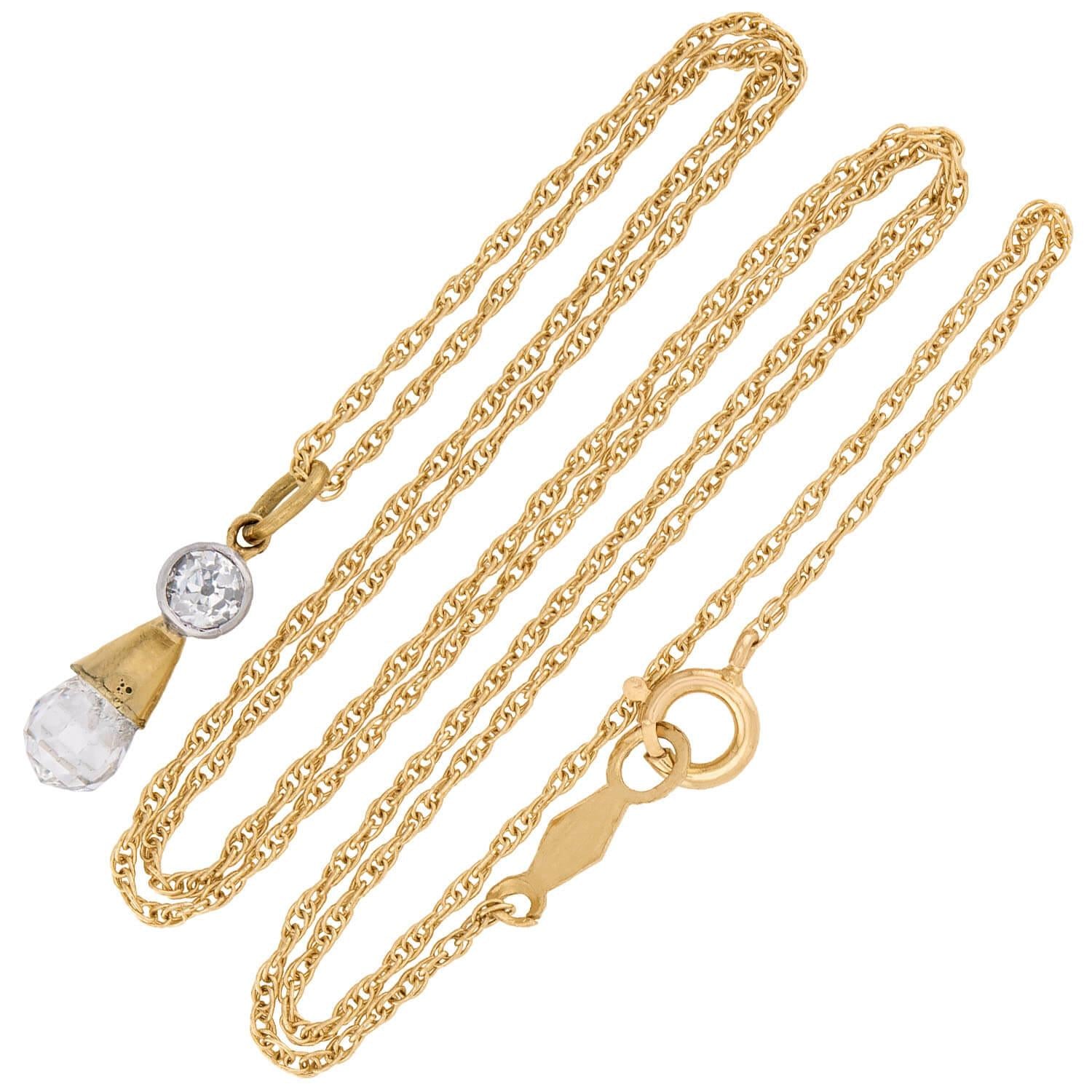 Victorian 14k Diamond Briolette Pendant Necklace