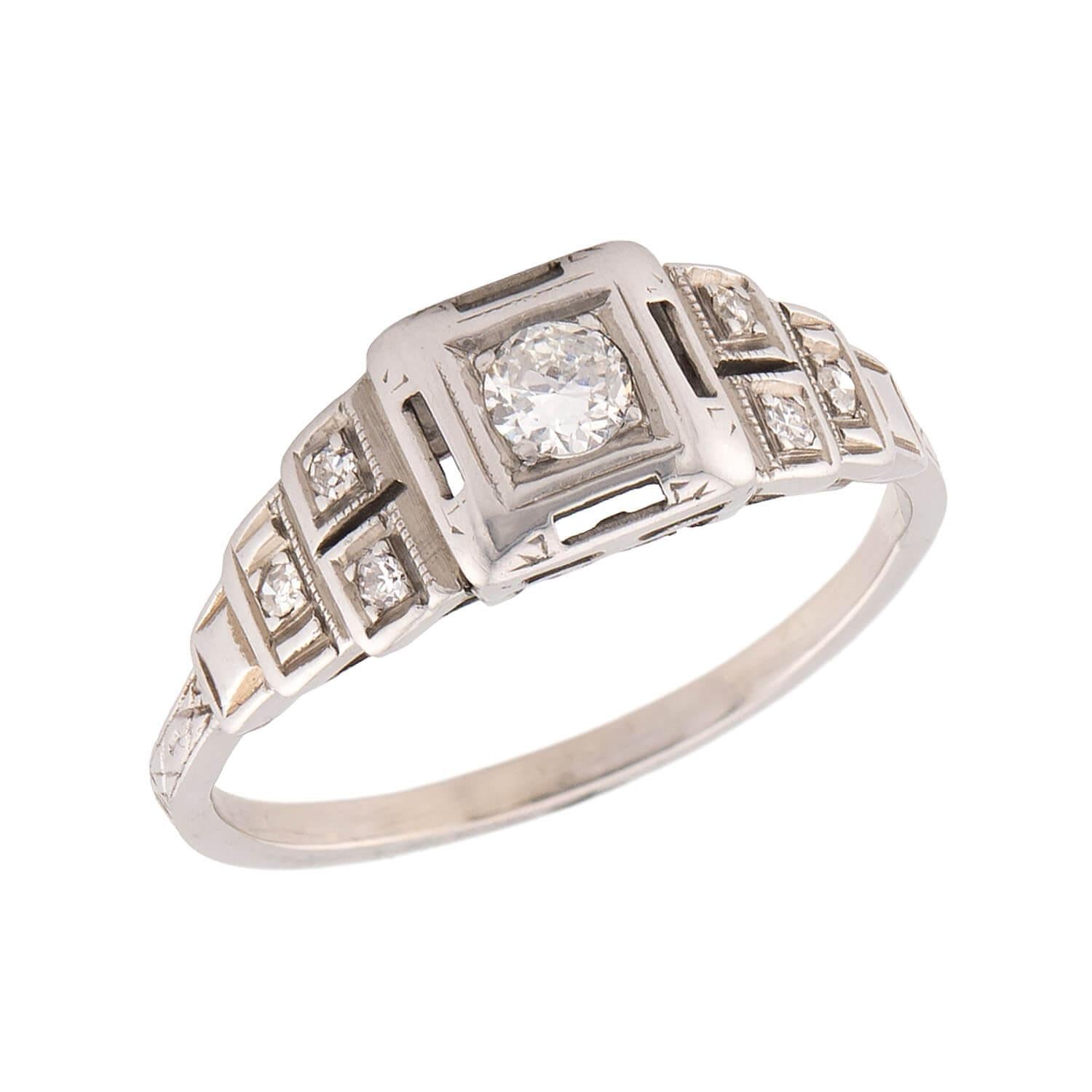 Art Deco 18k Diamond Engagement Ring .20ct