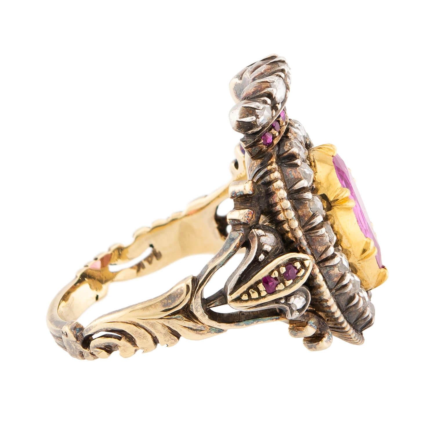 Victorian 14k/Sterling Silver Ruby & Diamond Crown Ring