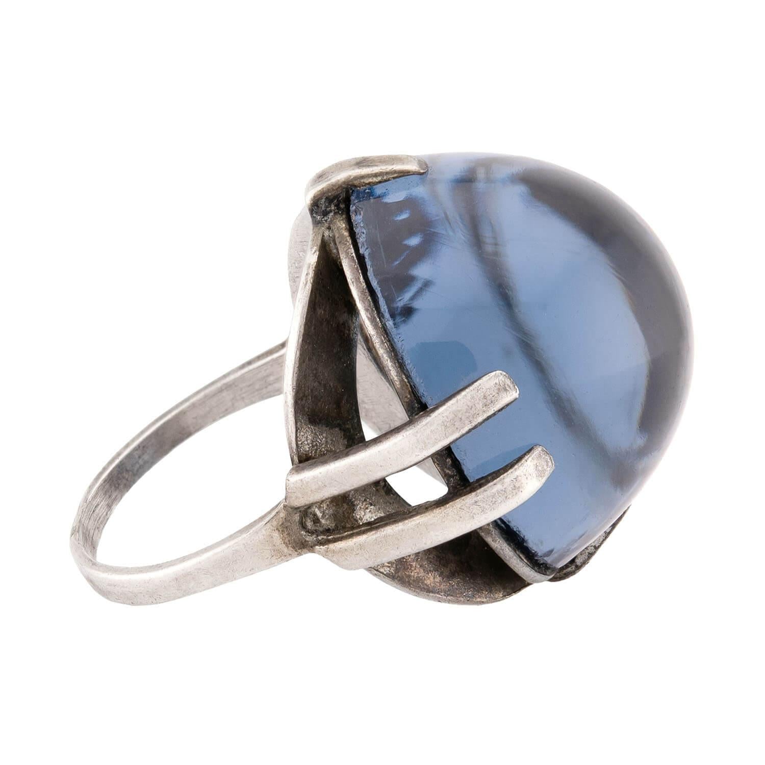 Art Nouveau Sterling Silver Glass Pools of Light Ring