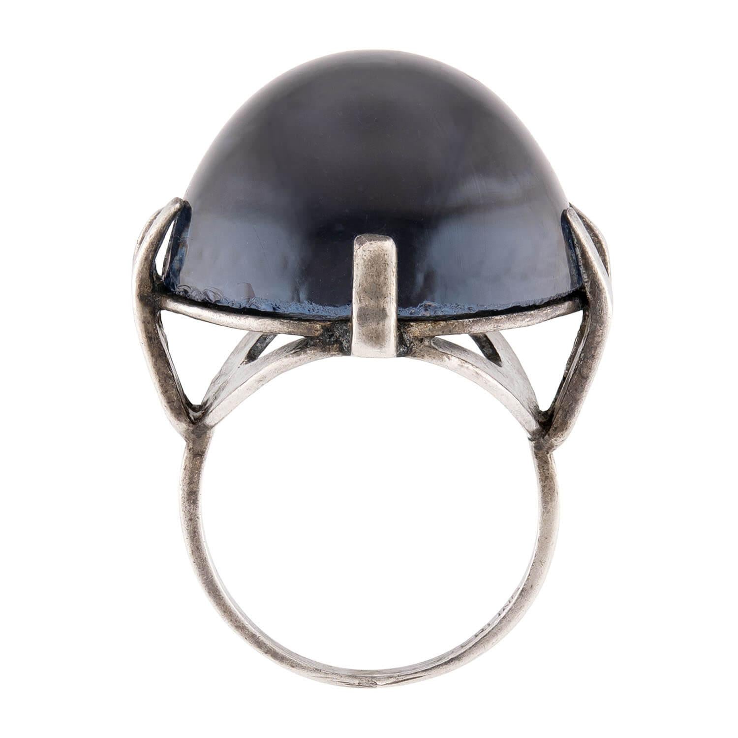 Art Nouveau Sterling Silver Glass Pools of Light Ring