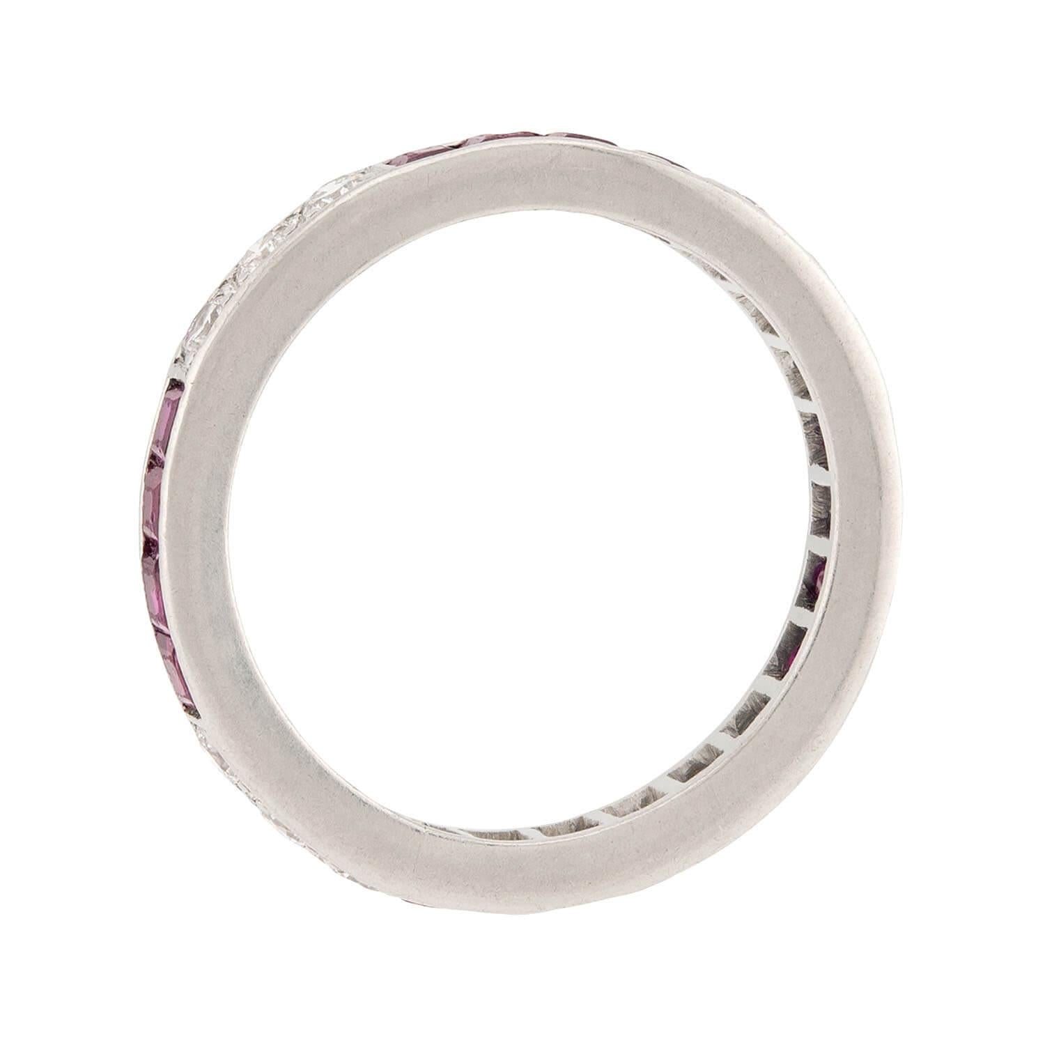 Estate Platinum Diamond & Ruby Eternity Band