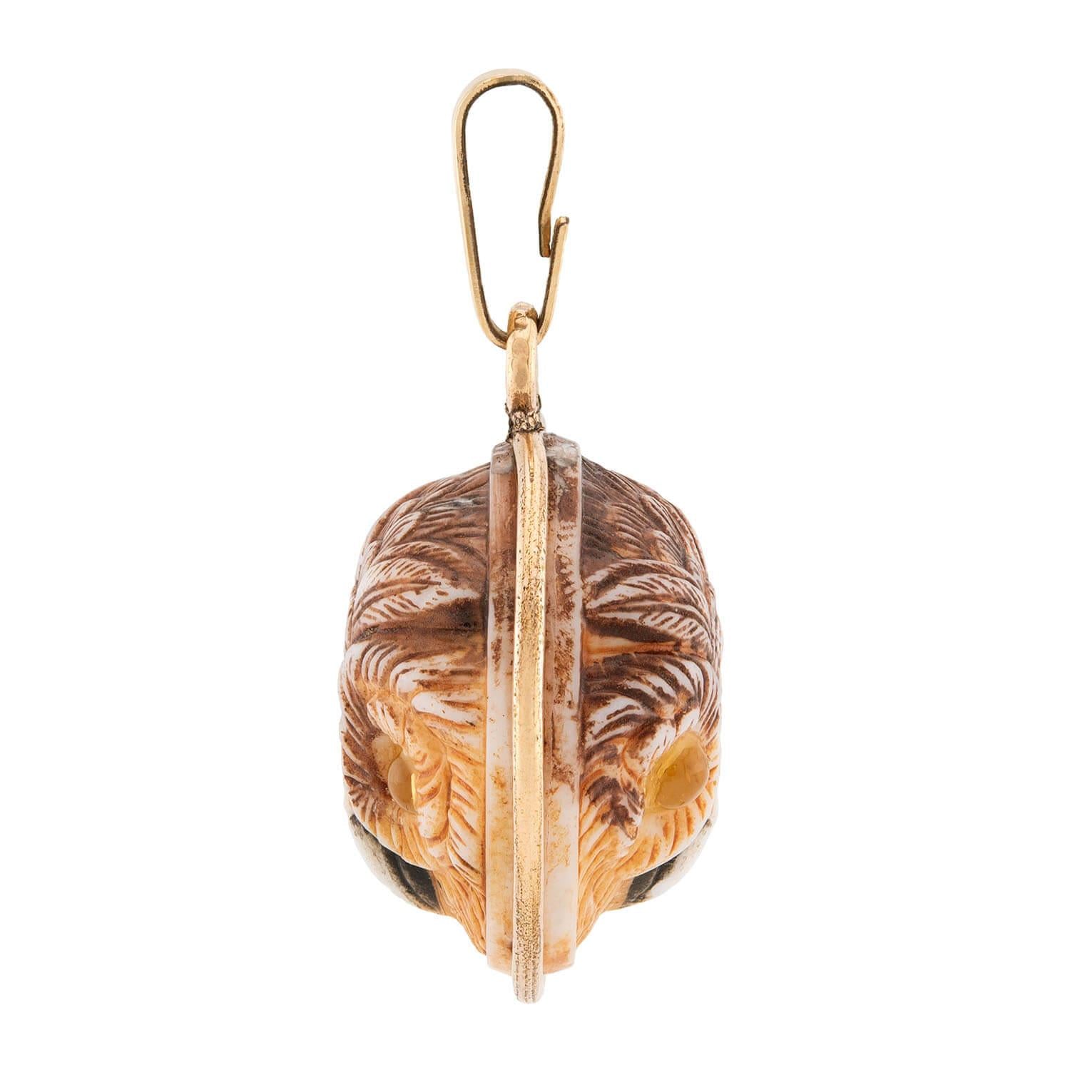 Art Nouveau Gold-Filled Celluloid & Glass Owl Pendant/Charm