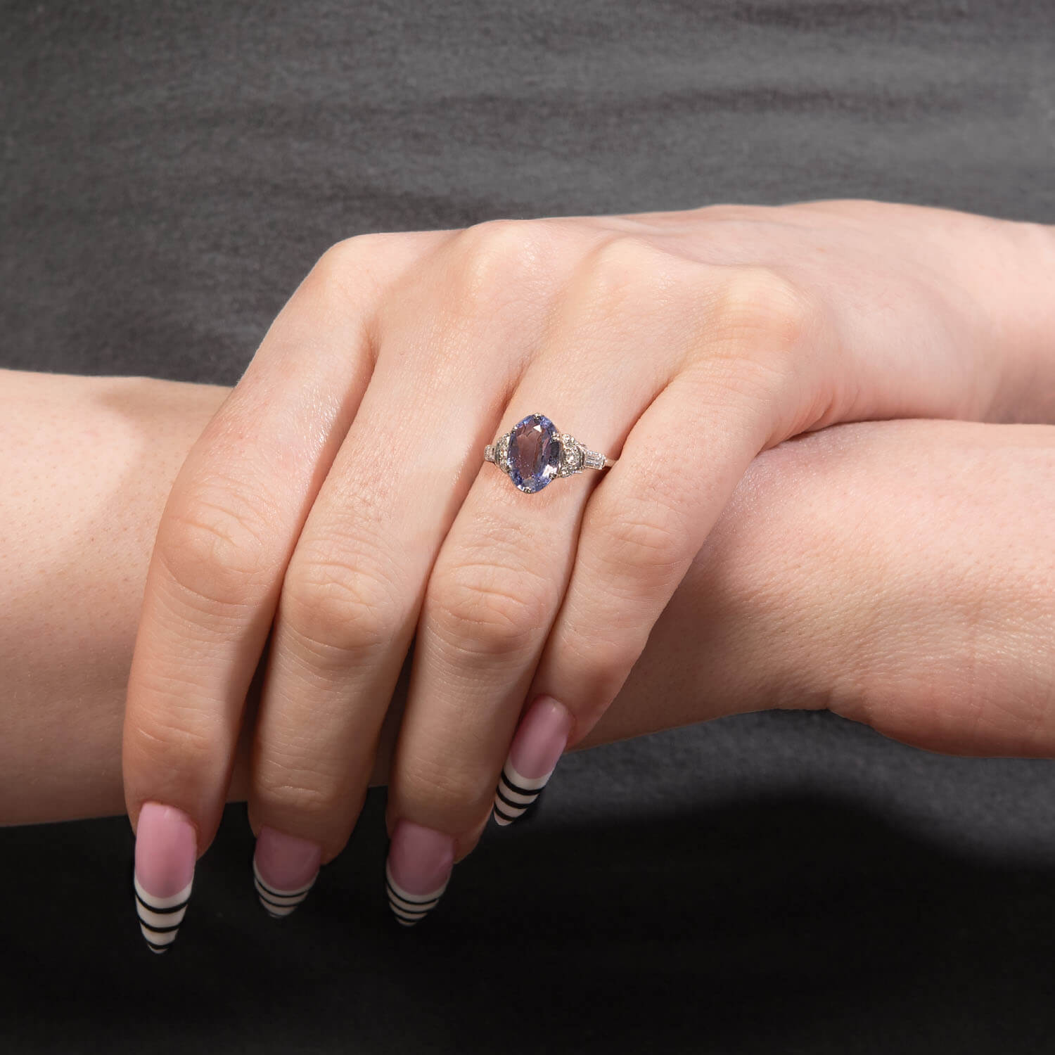 Art Deco Platinum GIA No Heat Sapphire & Diamond Ring