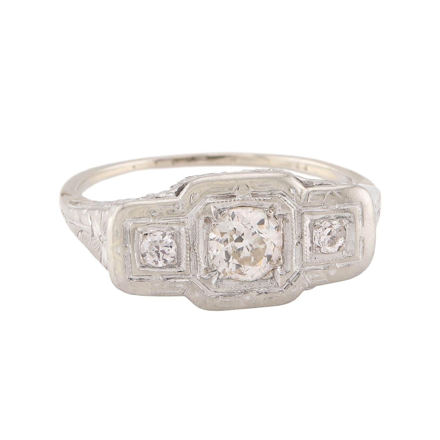 Art Deco 14k Diamond Three Stone Ring