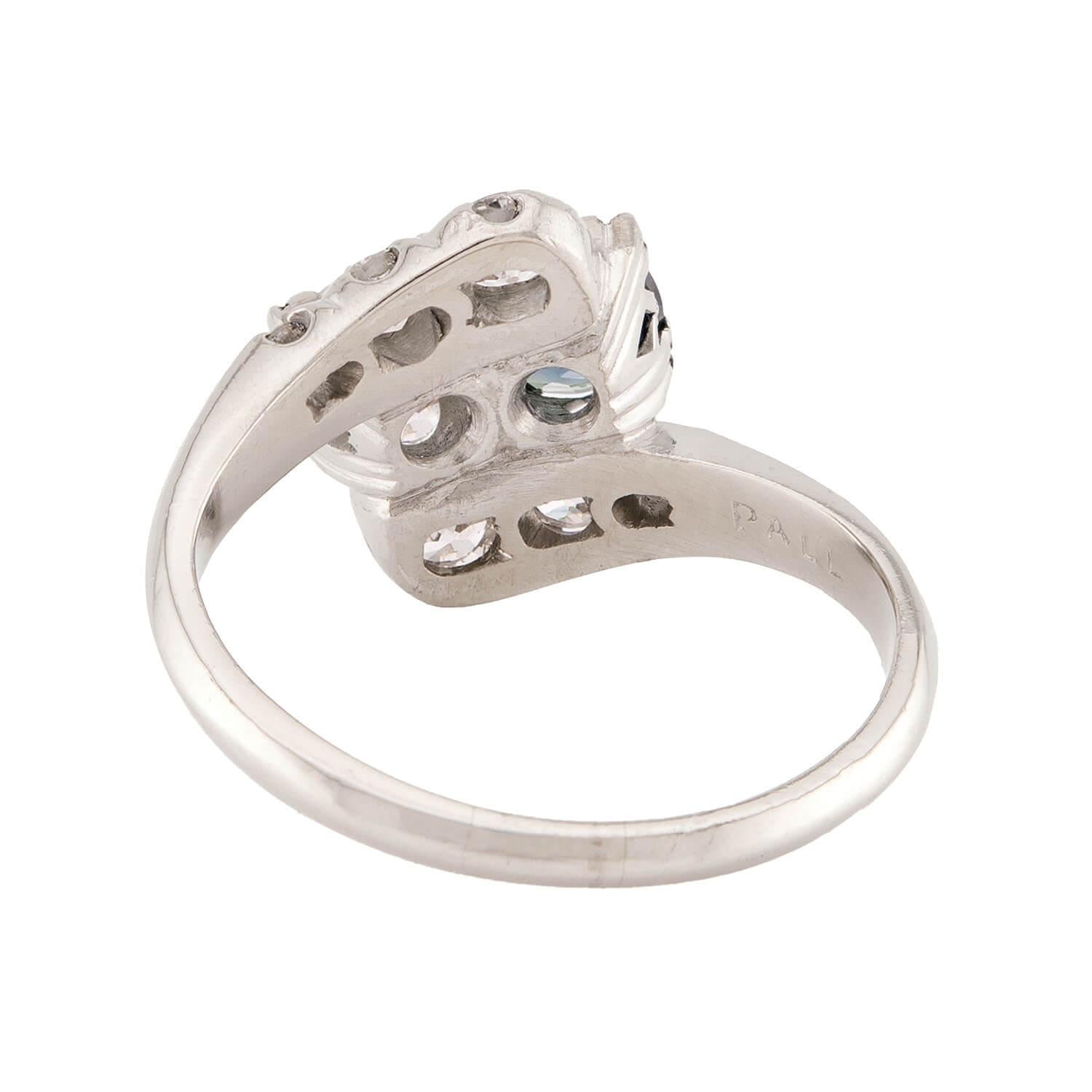 Art Deco Palladium Diamond & Sapphire Bypass Ring