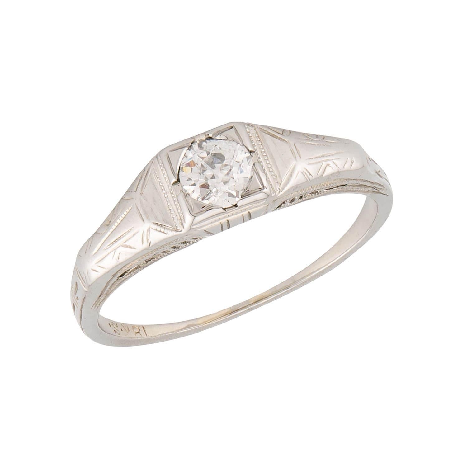 Art Deco 18k Diamond Engagement Ring .35ct