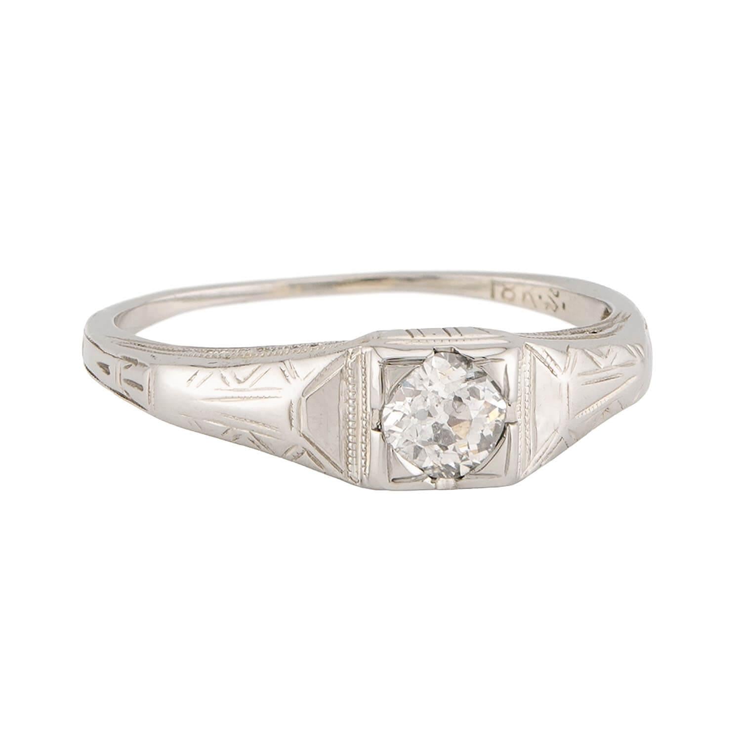 Art Deco 18k Diamond Engagement Ring .35ct