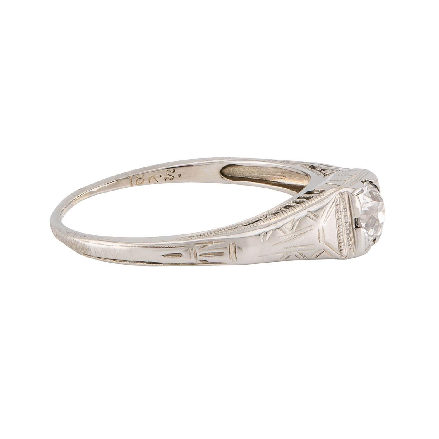 Art Deco 18k Diamond Engagement Ring .35ct