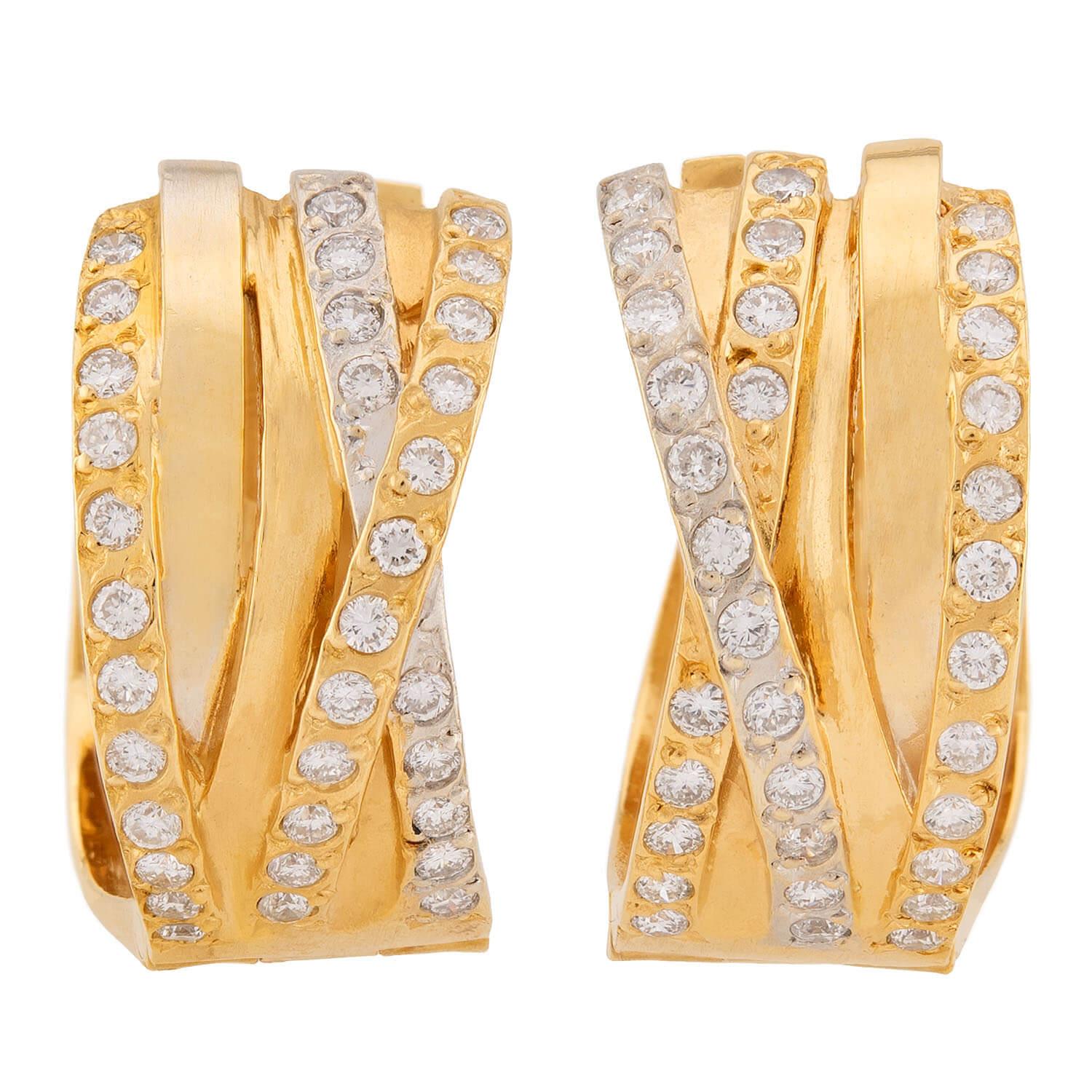 VANCOX Estate 18k Diamond Hoop Earrings