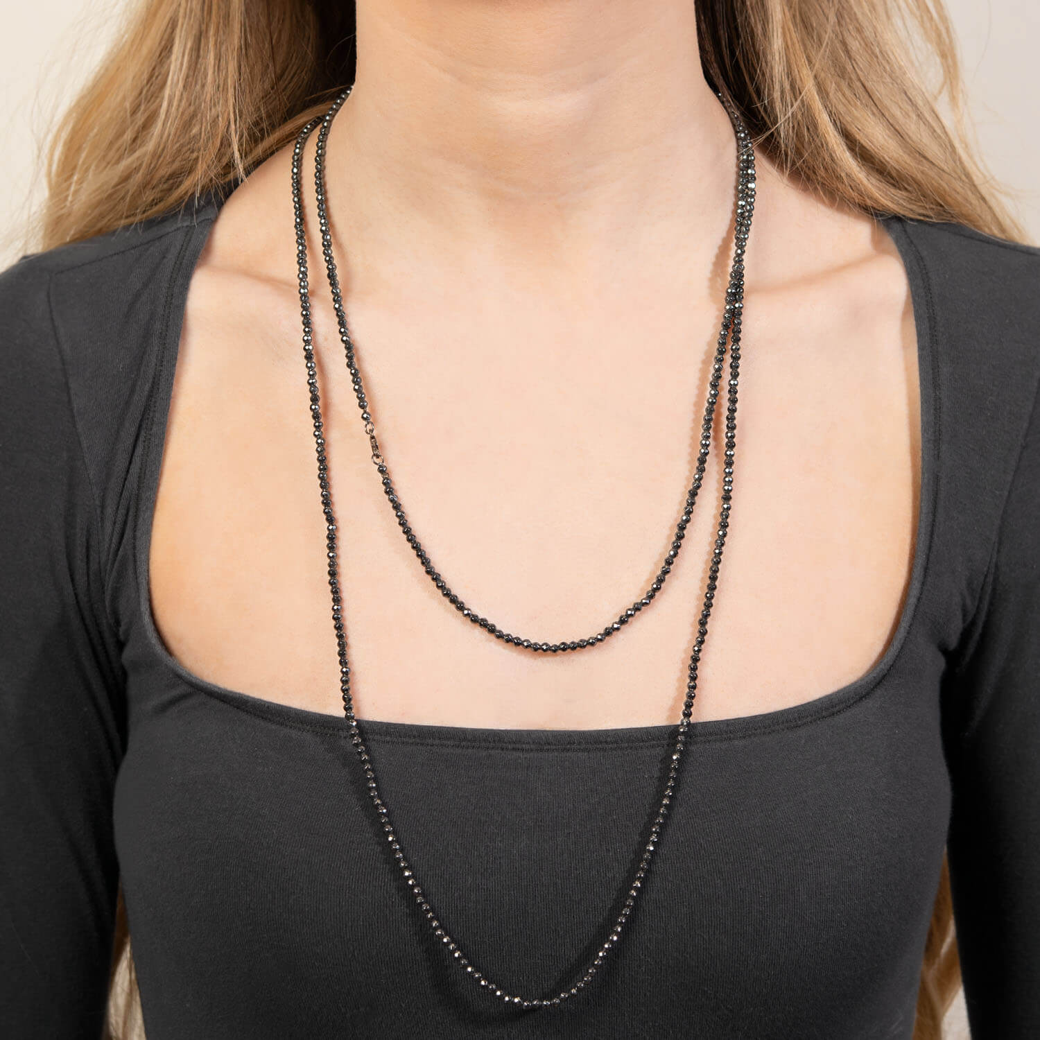Vintage Sterling Silver Pyrite Bead Necklace 52"