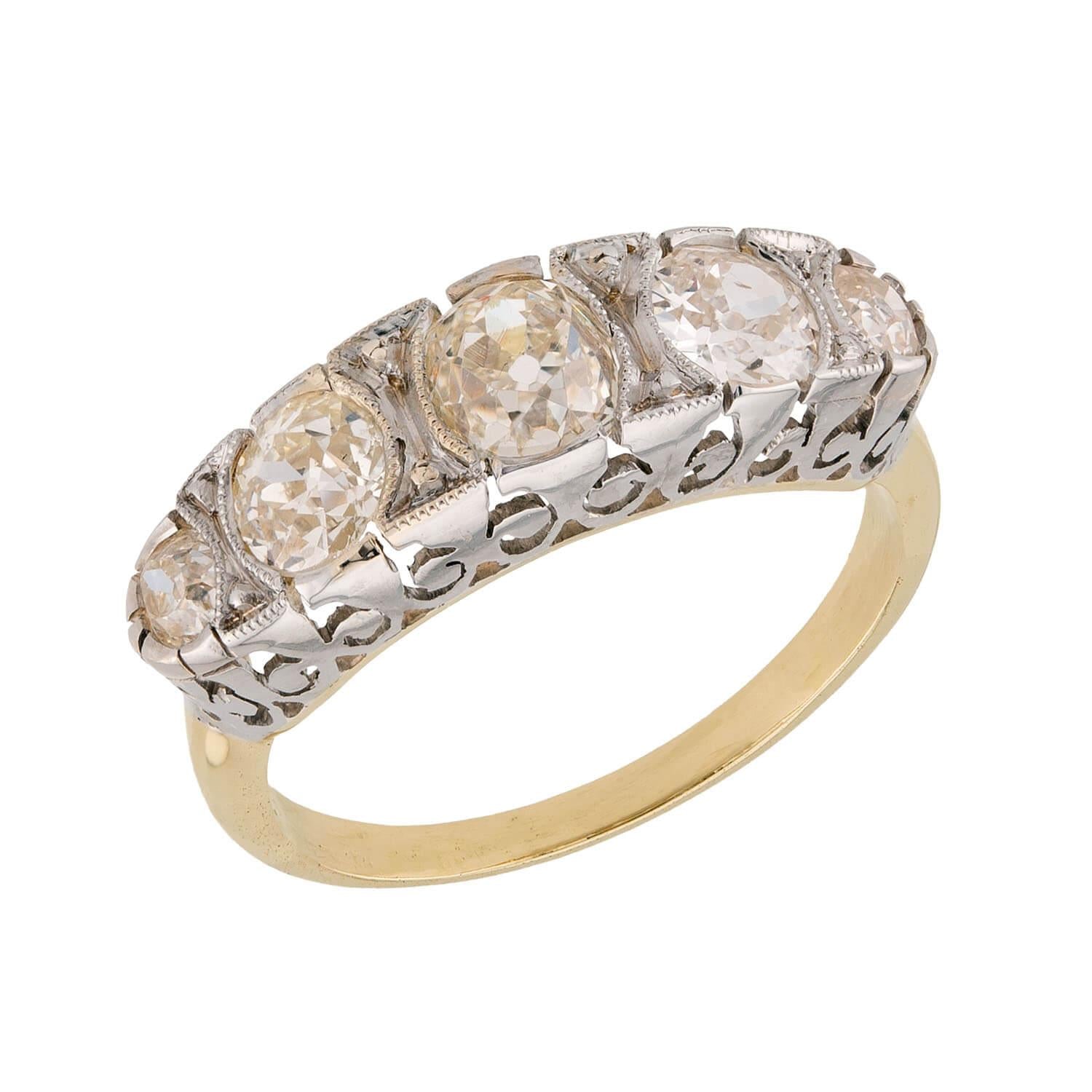 Edwardian 14k/Platinum Diamond Five Stone Ring