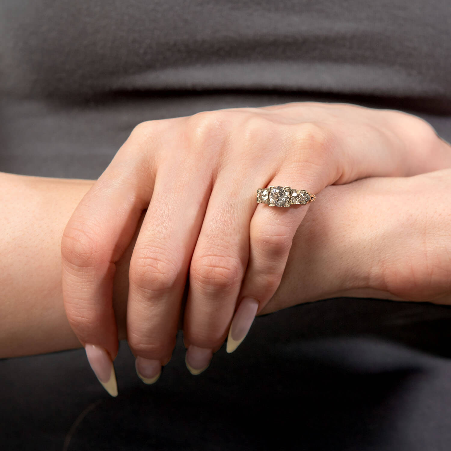 Edwardian 14k/Platinum Diamond Three Stone Ring