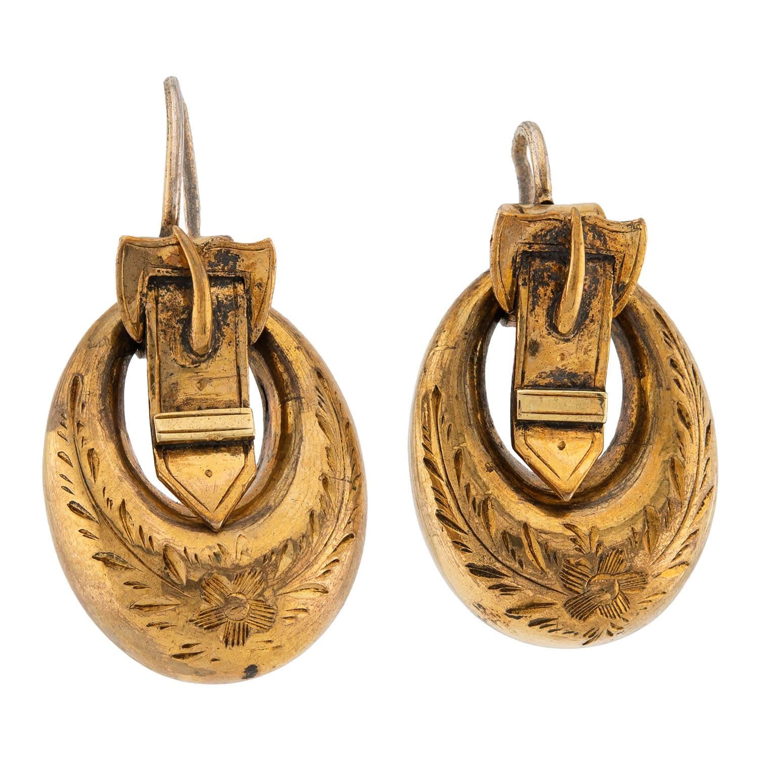 Victorian 14k Buckle-Motif Dangle Earrings