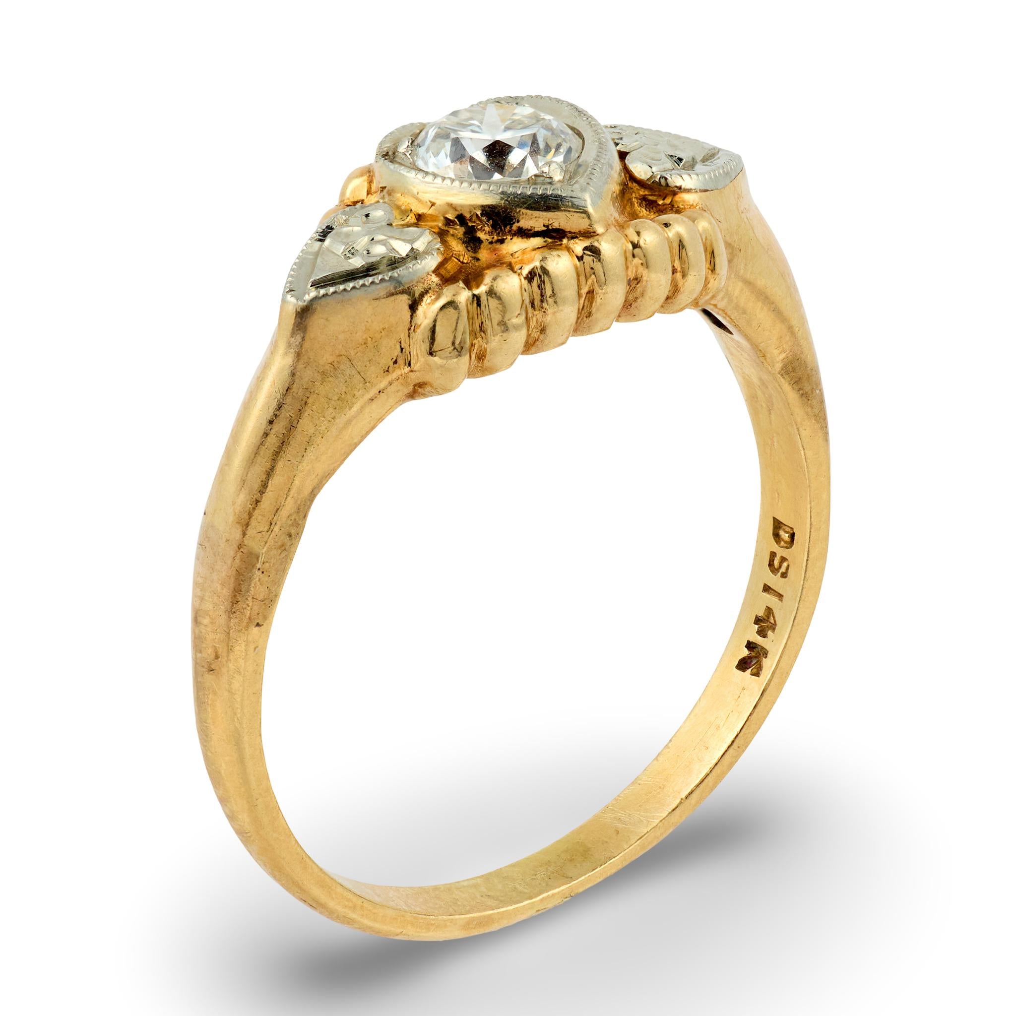 Retro 14k Diamond Heart-Motif Ring