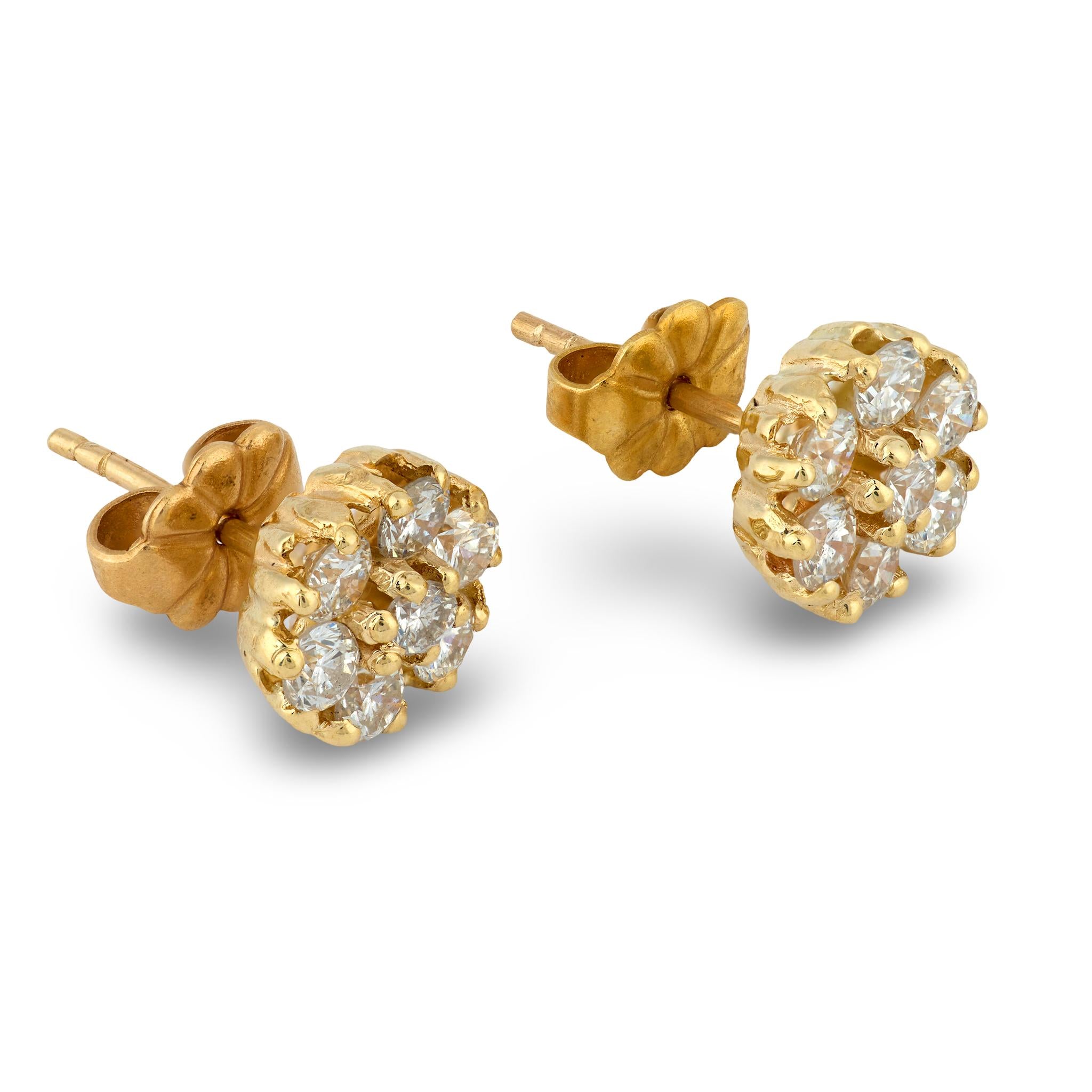 Estate 14k Diamond Cluster Stud Earrings