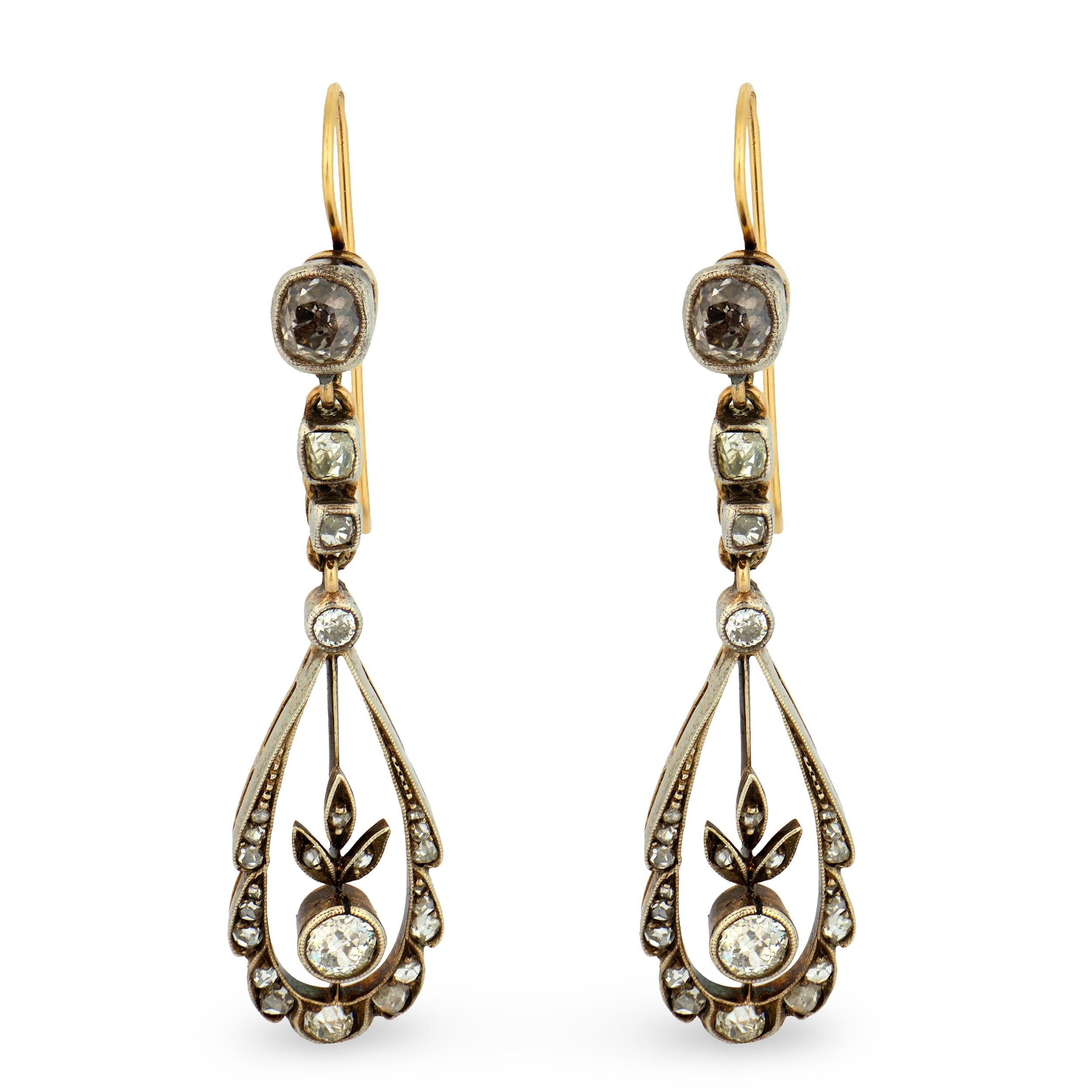 Victorian 14k/Sterling Silver Diamond Teardrop Earrings