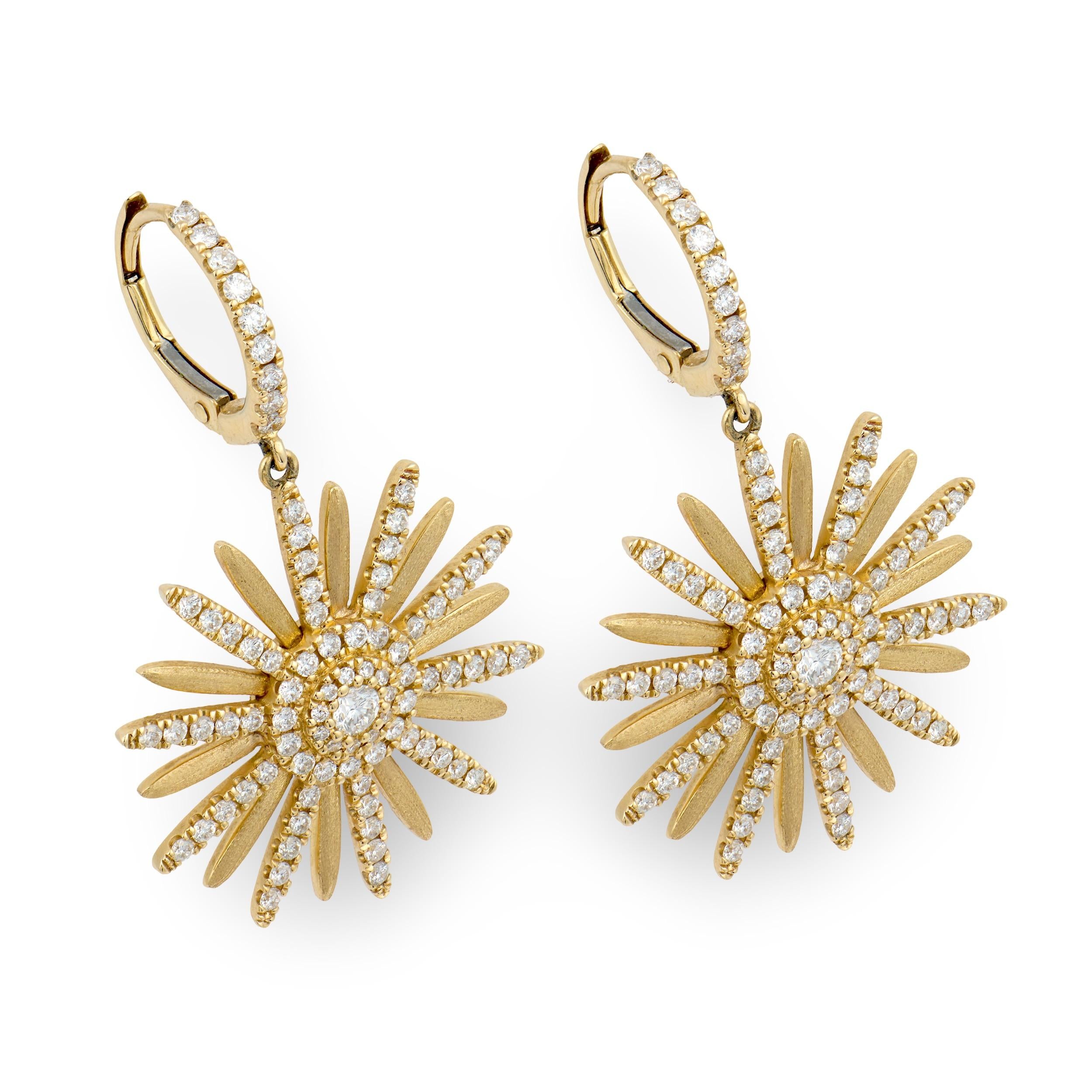 Estate 14k Diamond Sunburst Dangle Earrings
