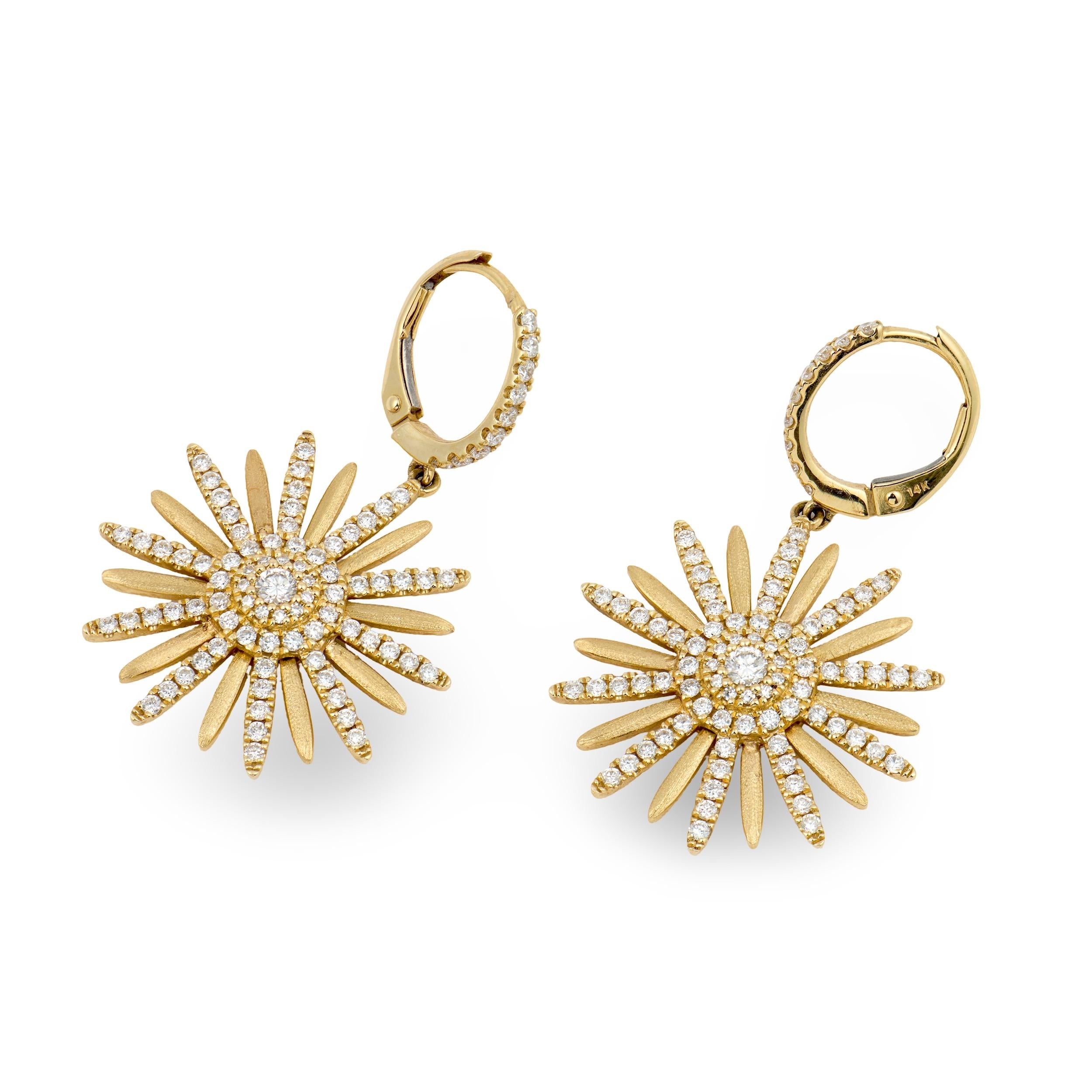 Estate 14k Diamond Sunburst Dangle Earrings