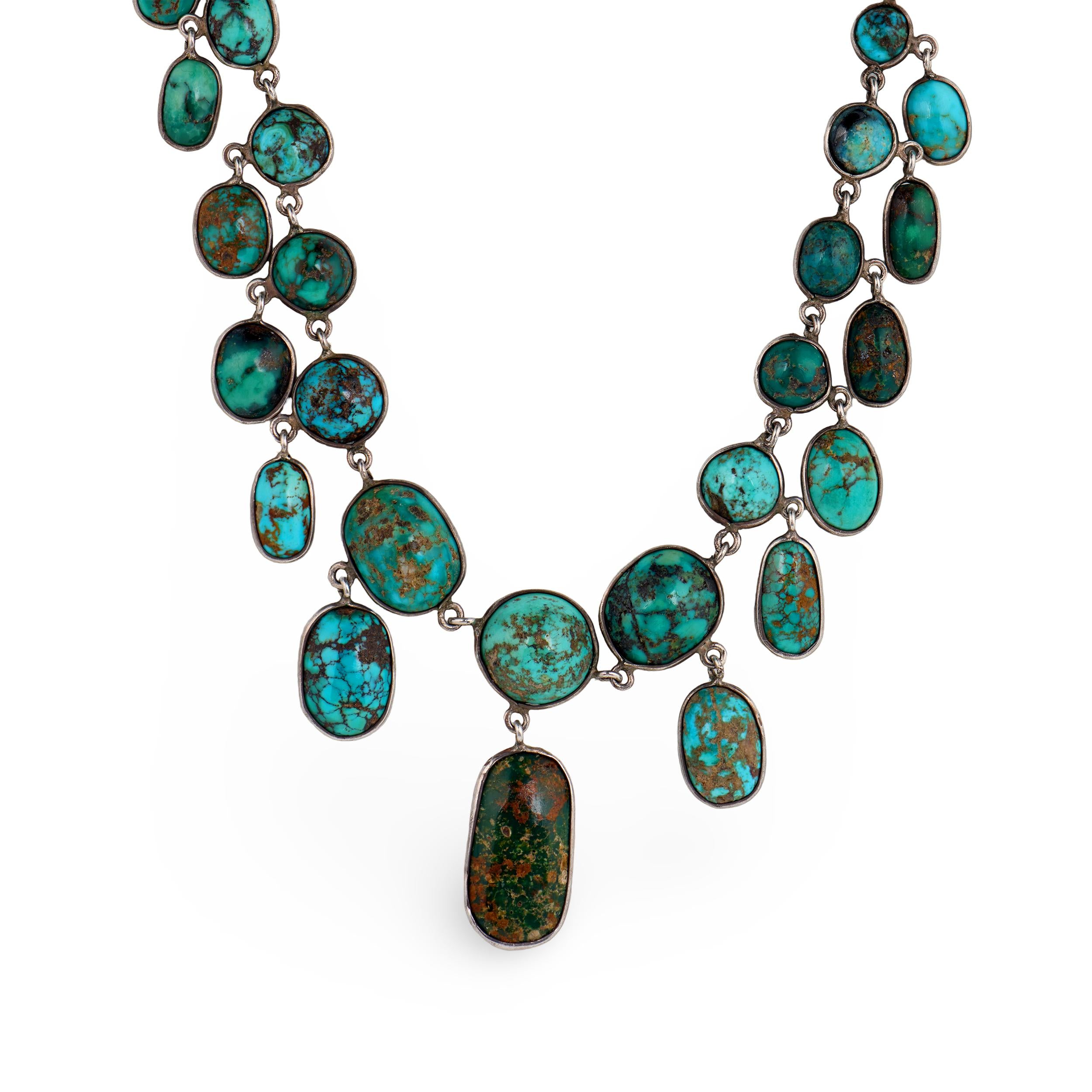 Victorian Sterling Silver Turquoise Festoon Necklace