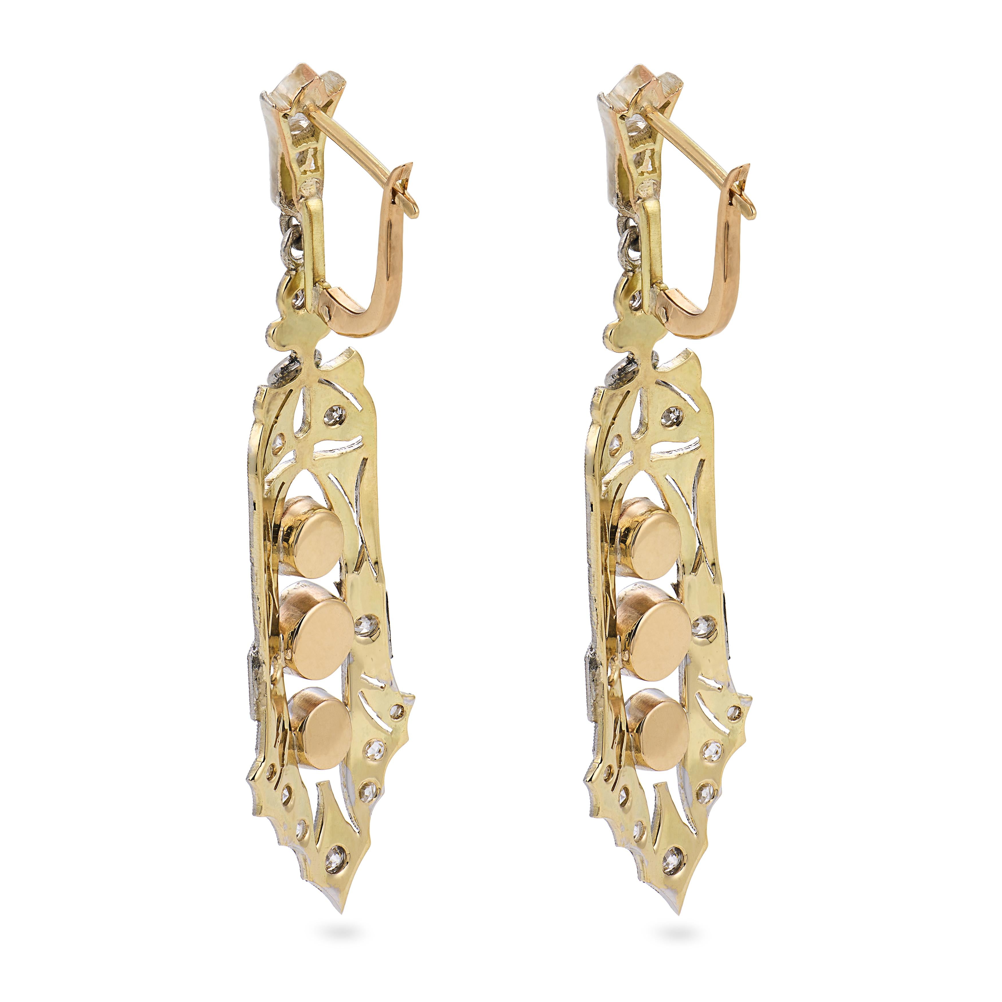 Edwardian 14k/Platinum Diamond Dangle Earrings