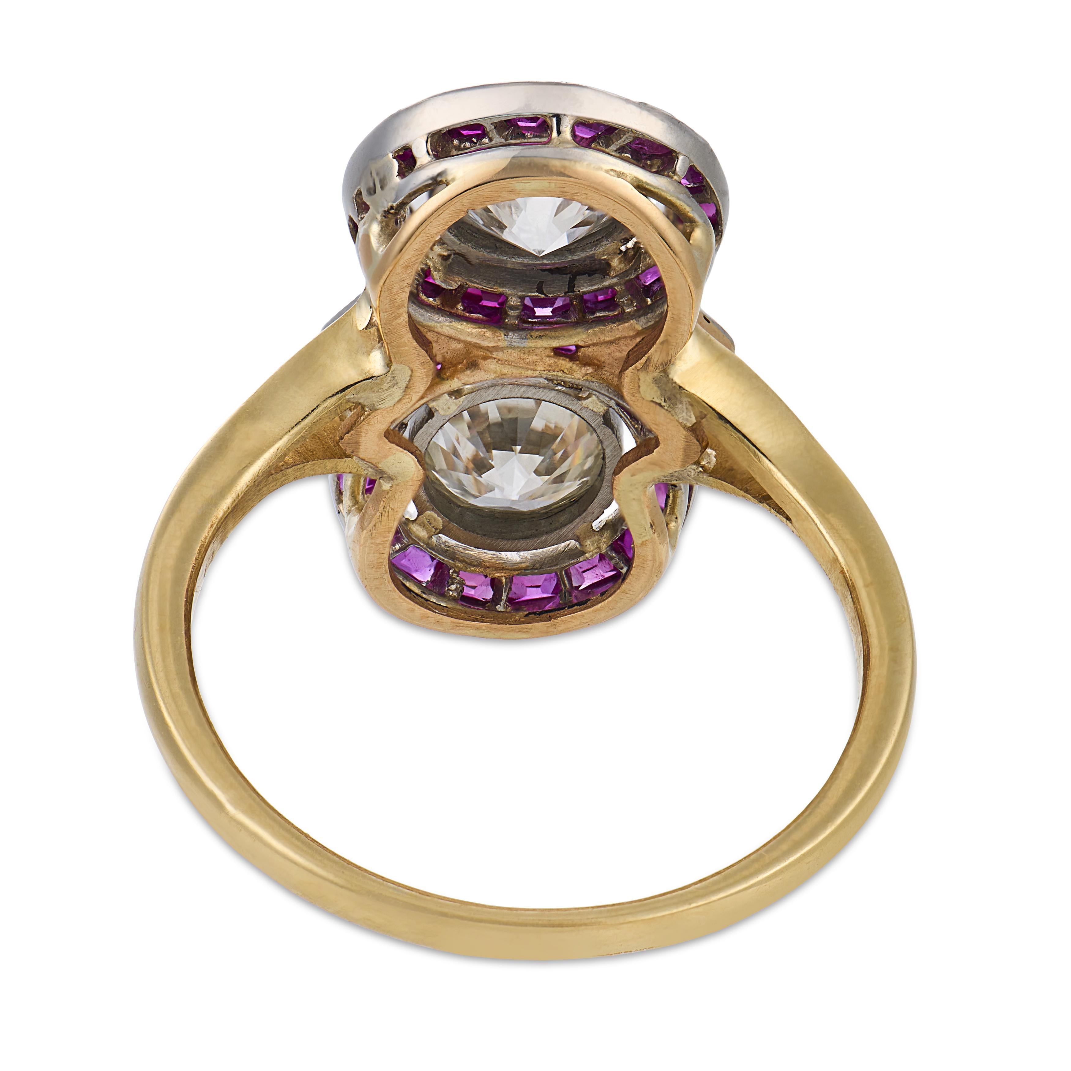 Edwardian 18k/Platinum Diamond & Ruby "Moi et Toi" Bypass Ring
