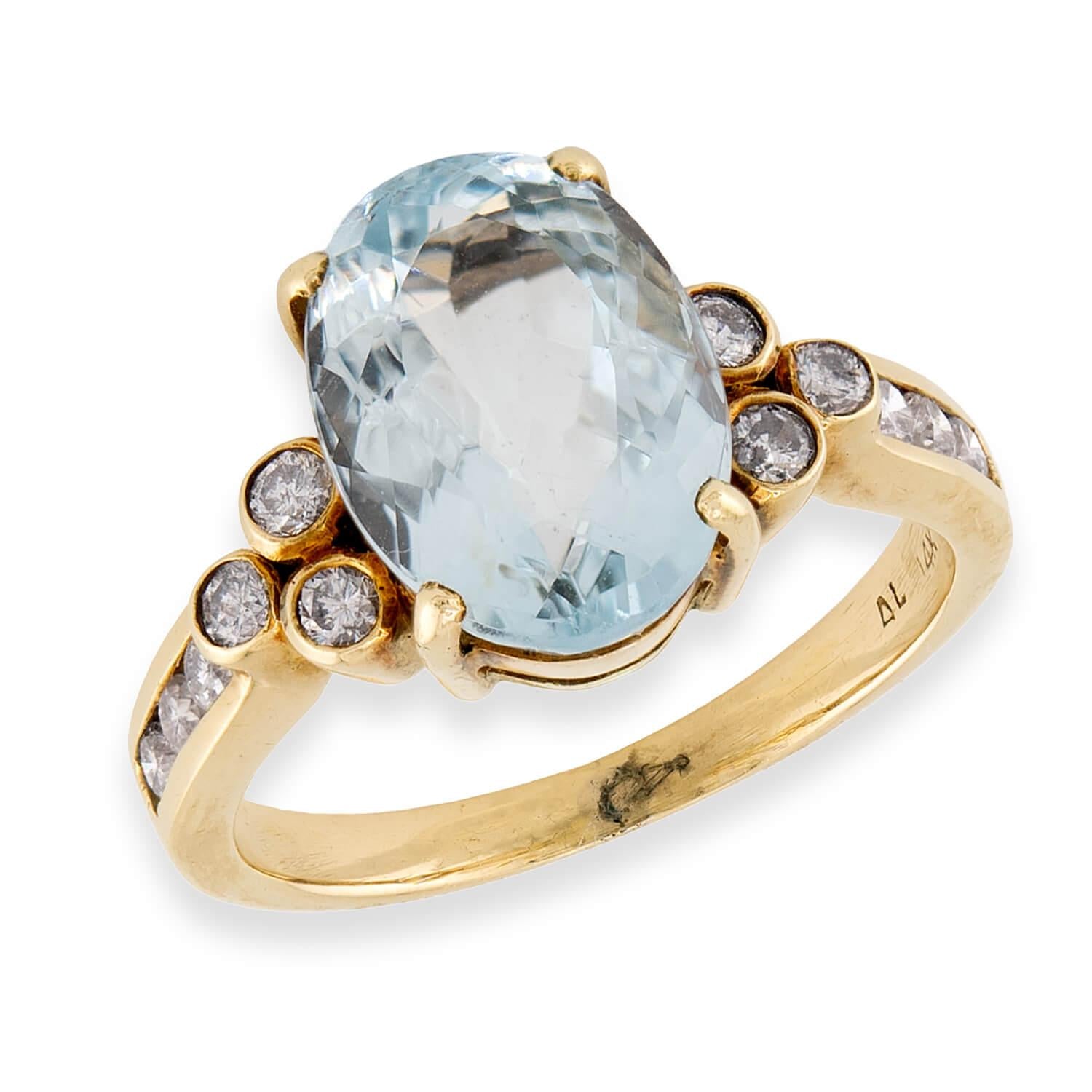 Estate 14k Aqua & Diamond Ring