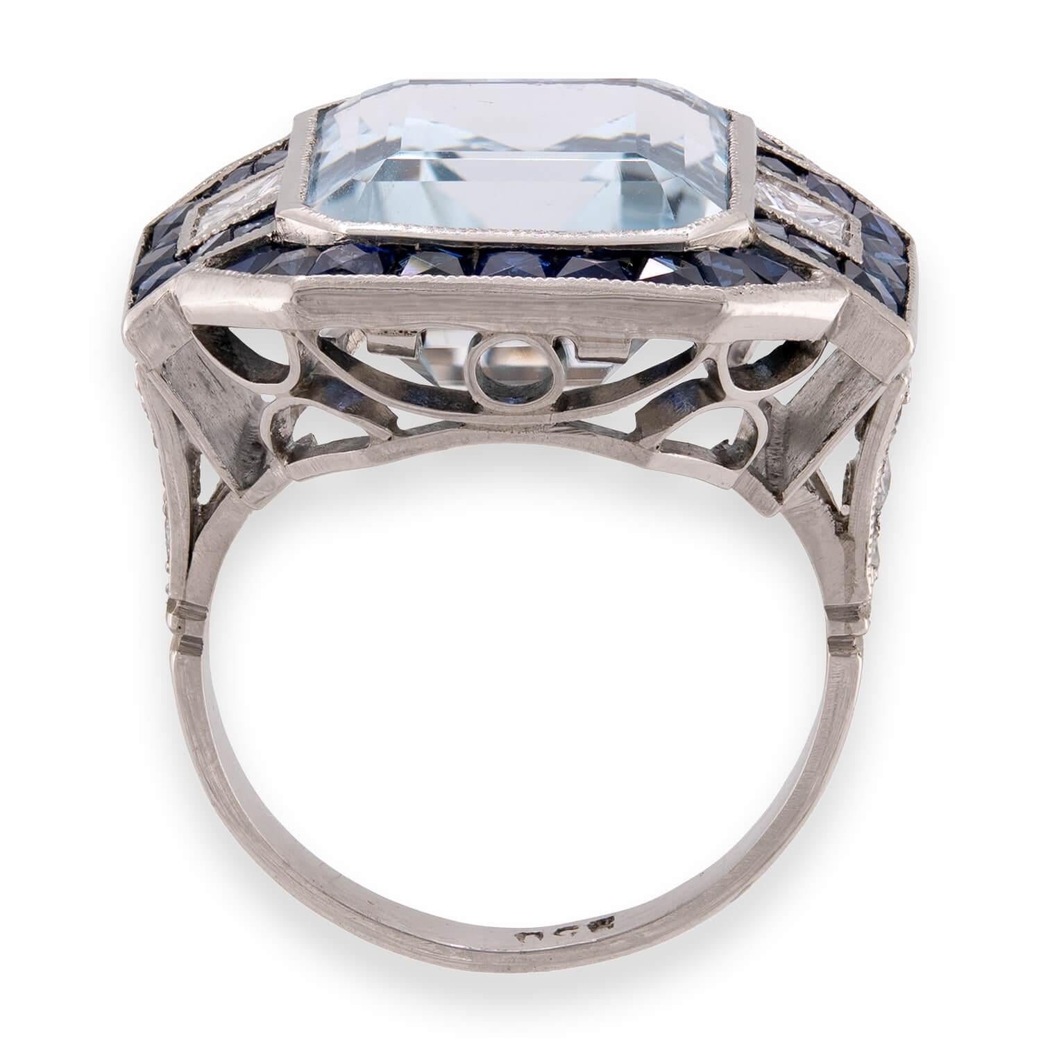 Vintage Platinum Aqua, Sapphire, & Diamond Cocktail Ring