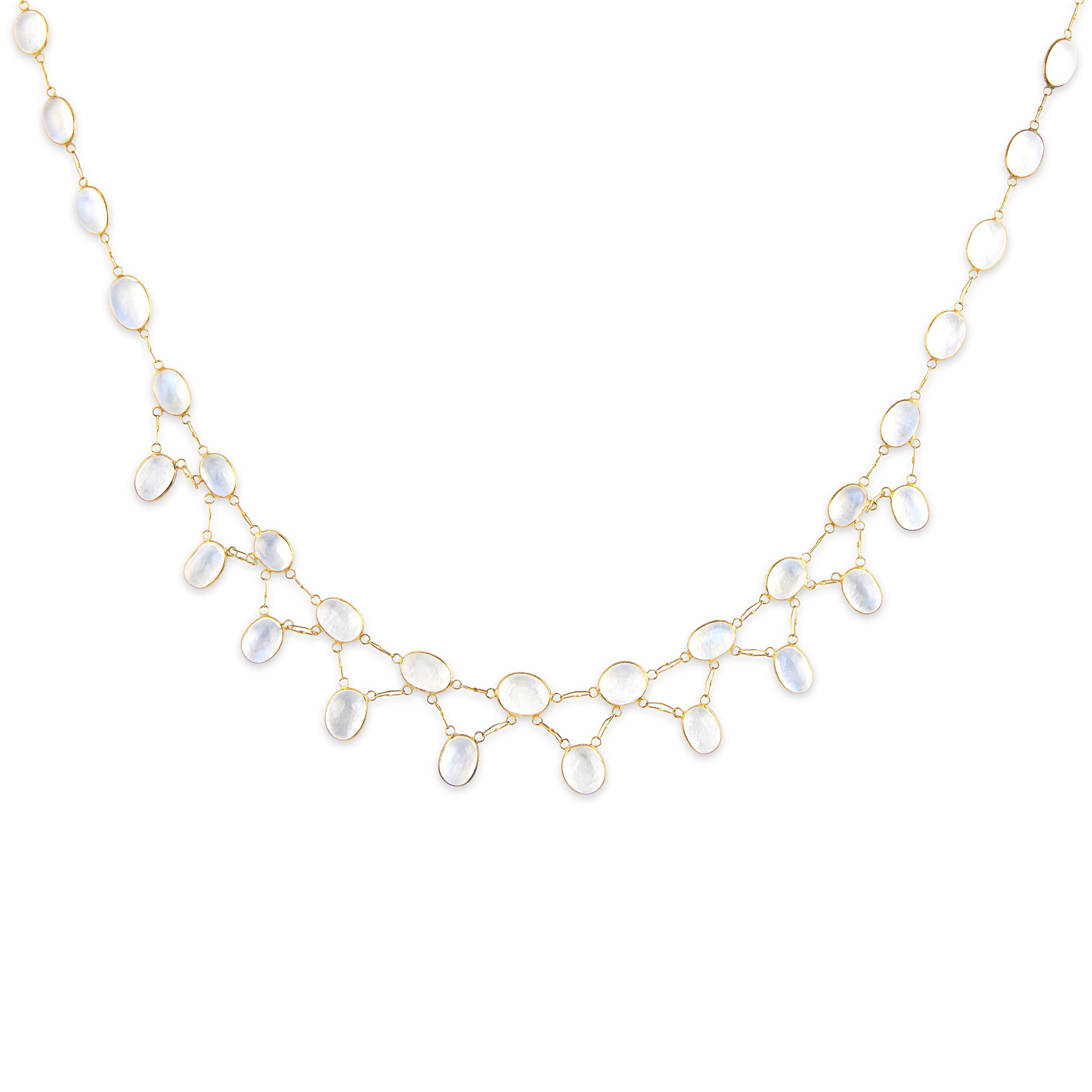 Estate 18k Moonstone Link Drop Necklace