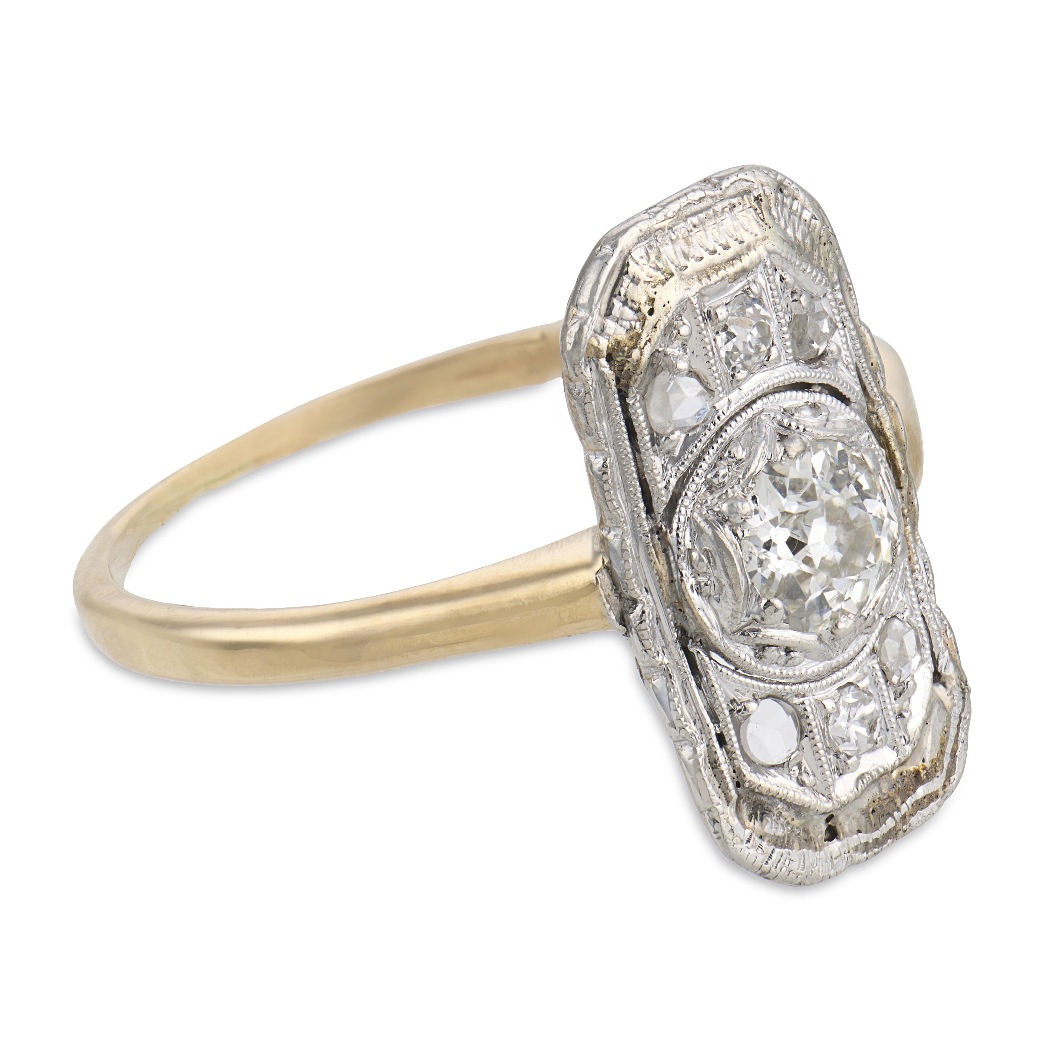 Edwardian 14k/Platinum Diamond Navette Ring
