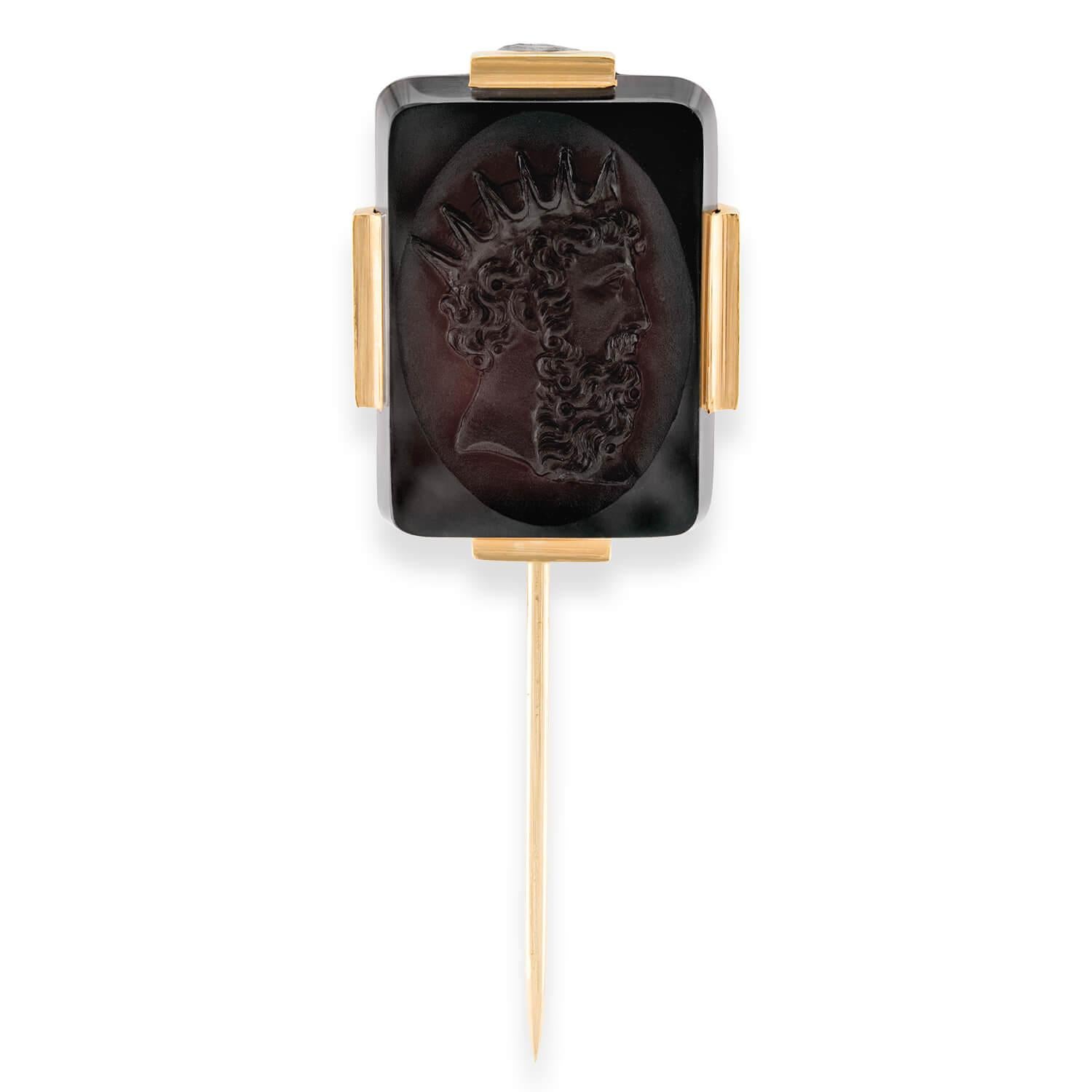 Victorian 14k Onyx Intaglio Stick Pin