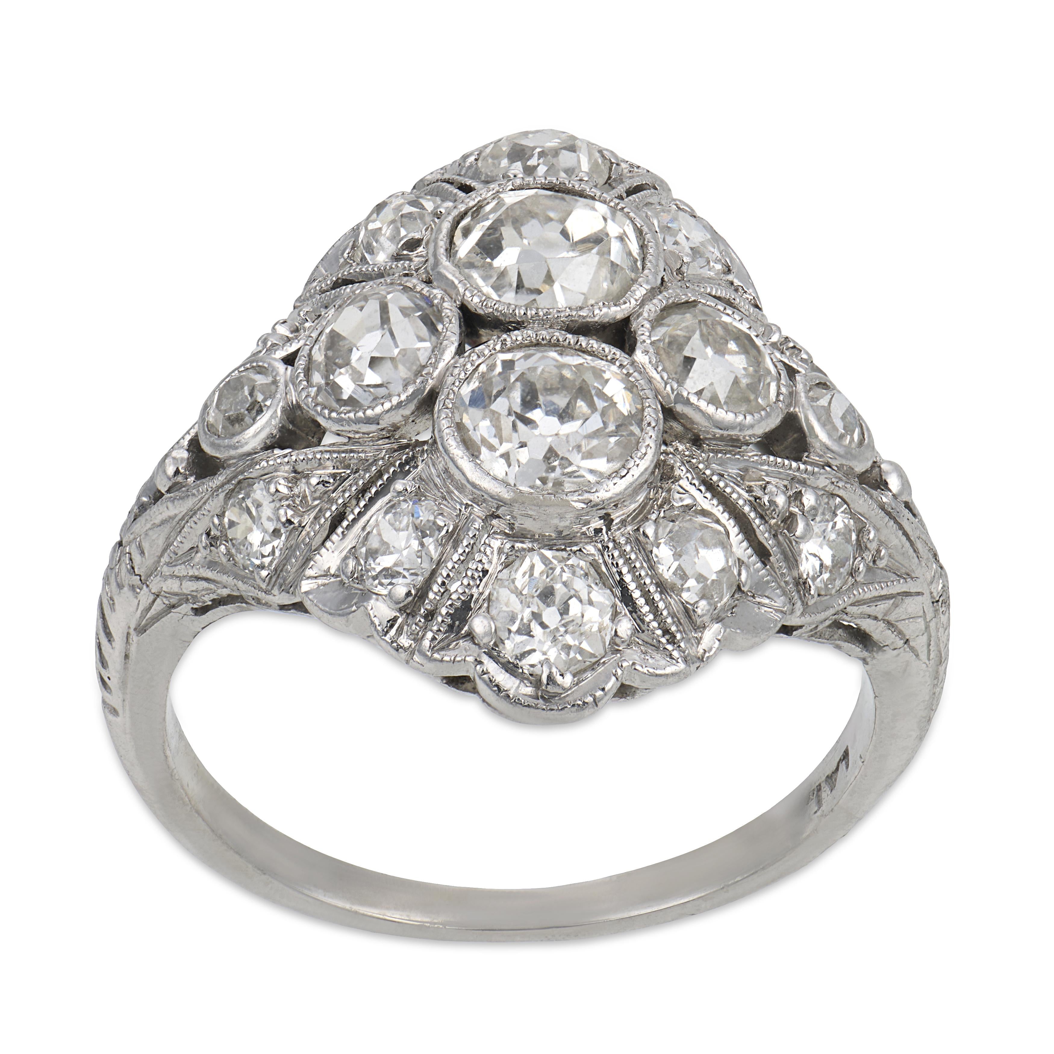 Art Deco Platinum Diamond Navette Ring