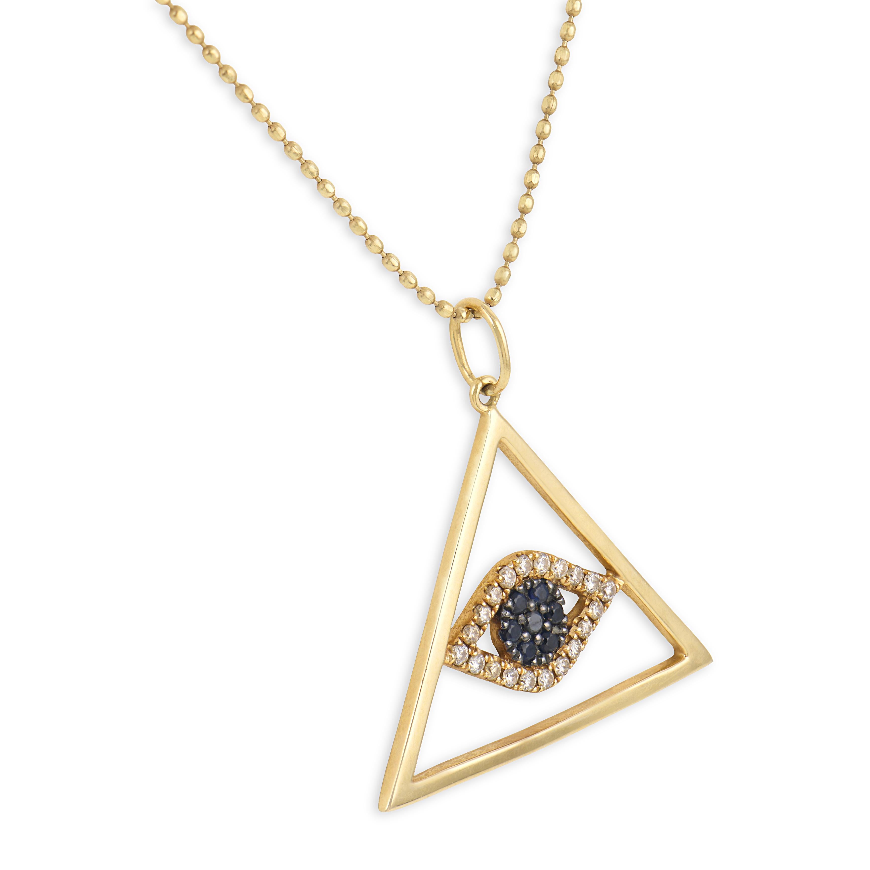 SE Estate 14k Sapphire & Diamond "Eye of Providence" Pendant Necklace