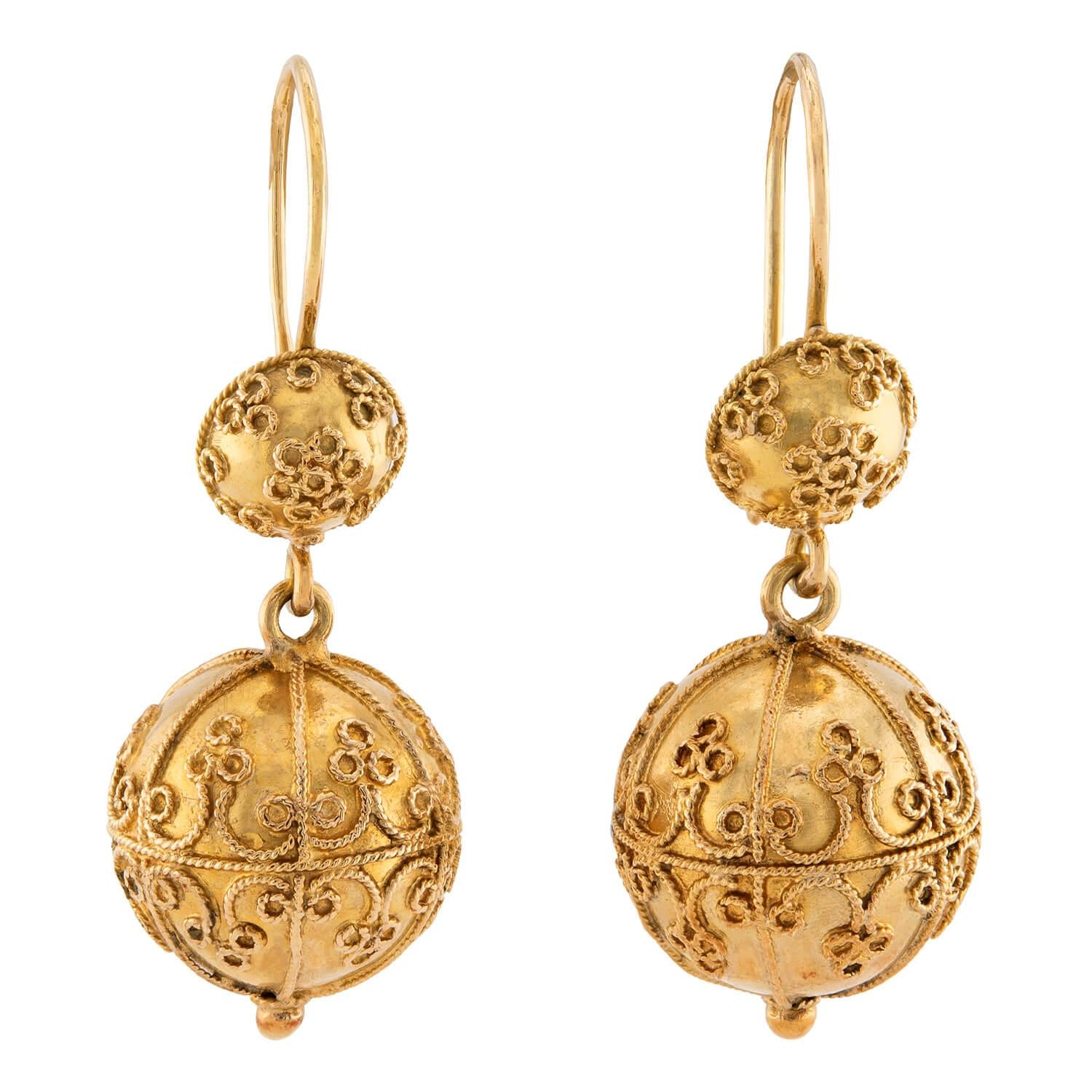Victorian 15k Etruscan Ball Earrings