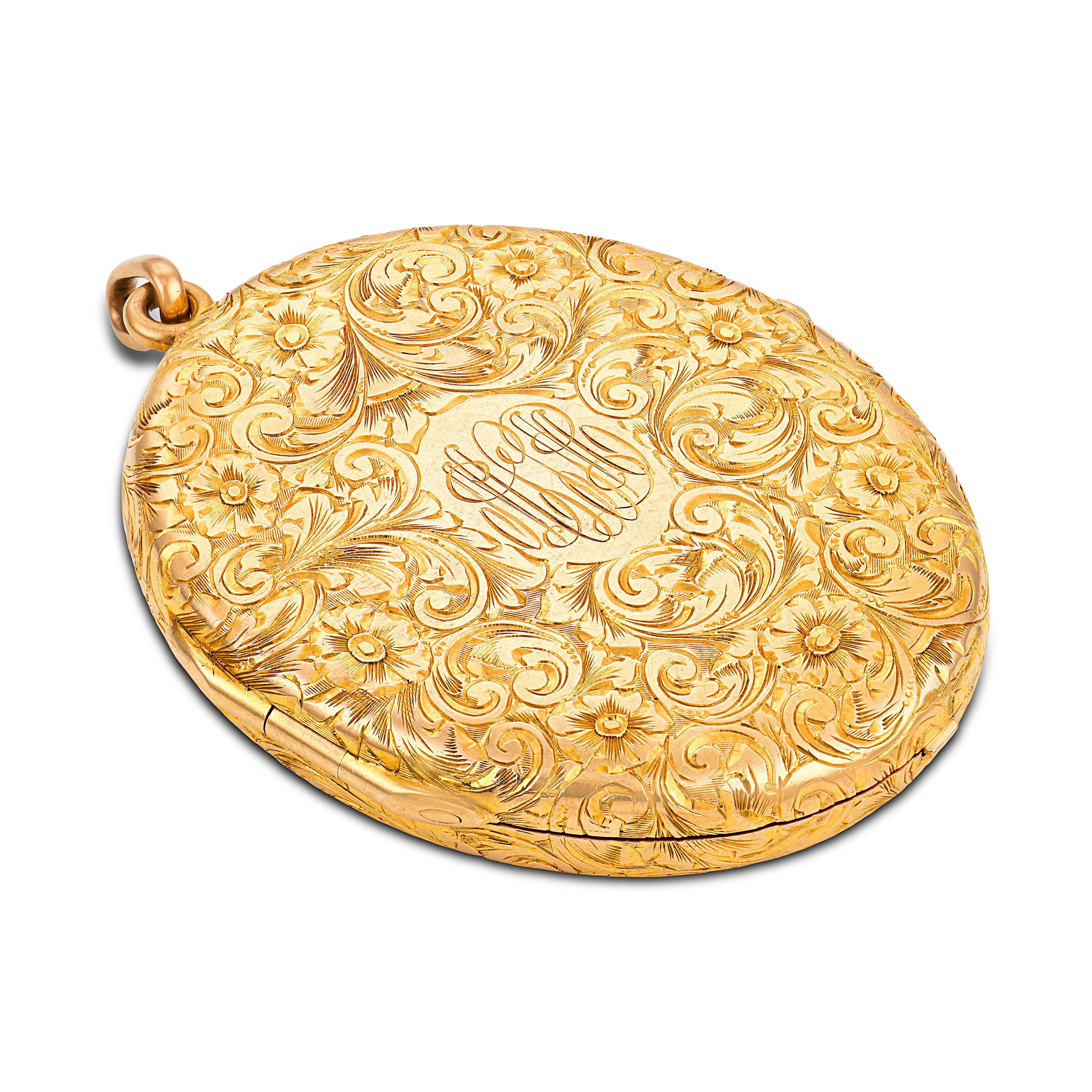 Victorian 14k Sapphire Makeup Compact Locket Pendant