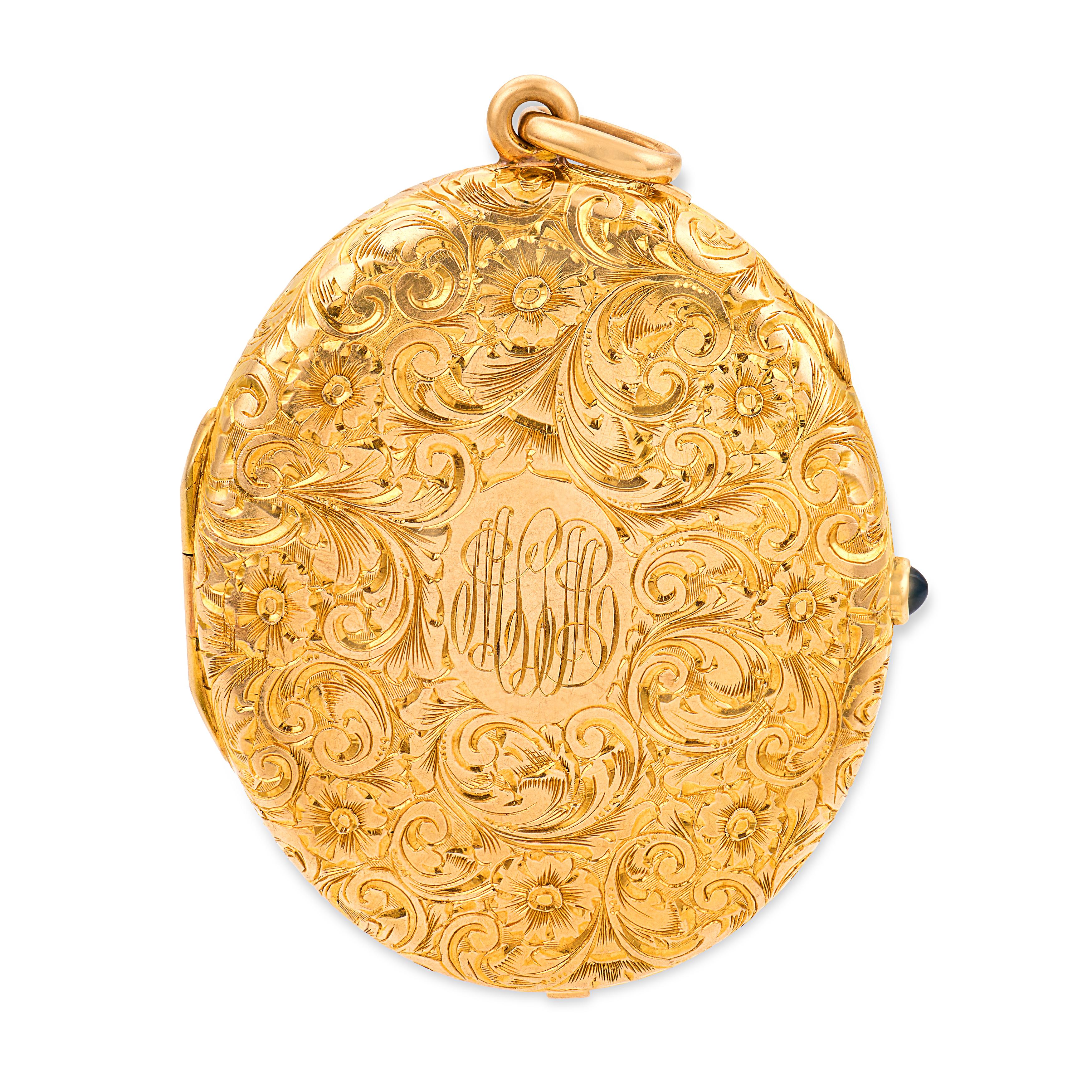 Victorian 14k Sapphire Makeup Compact Locket Pendant