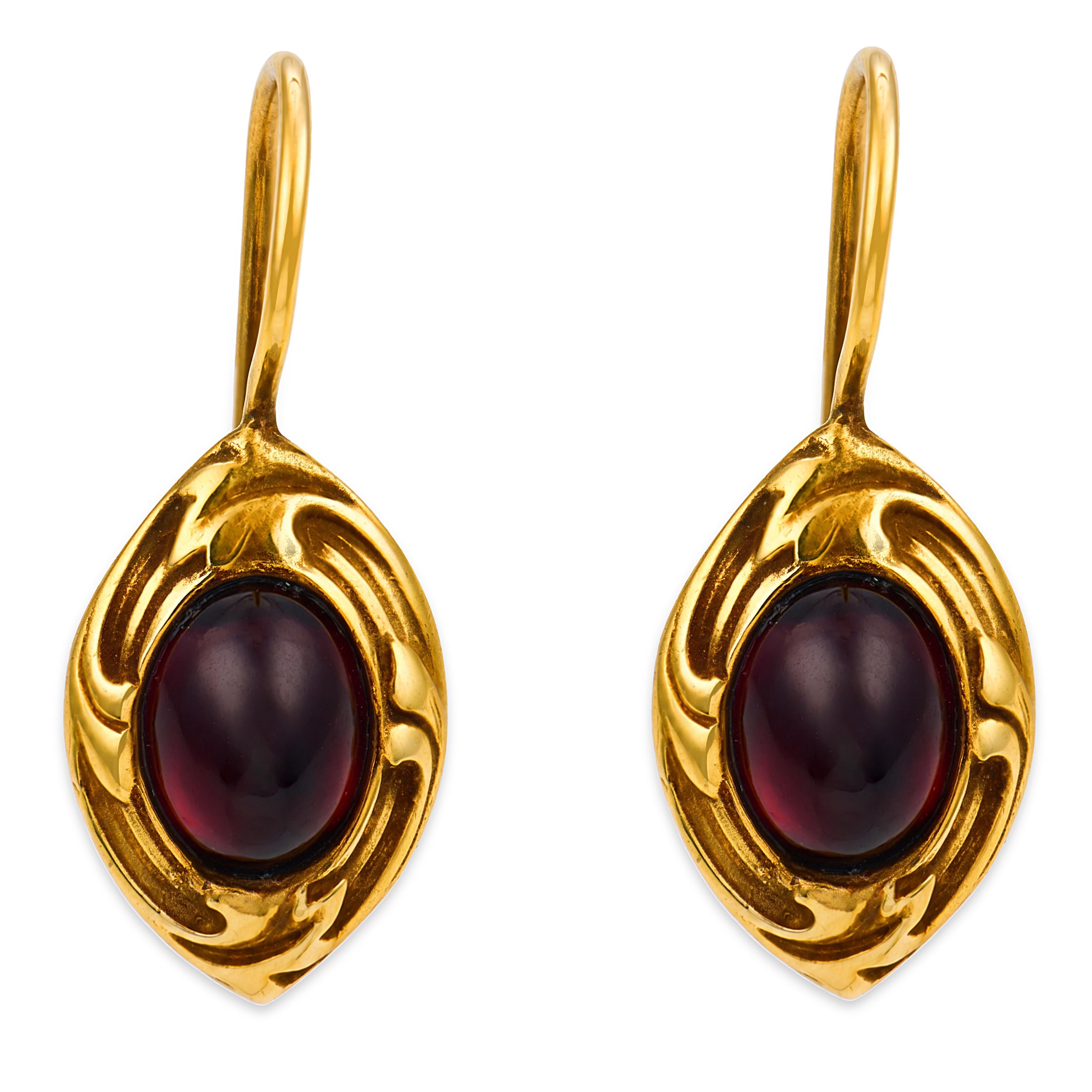 Art Nouveau 14k Garnet Dangle Earrings