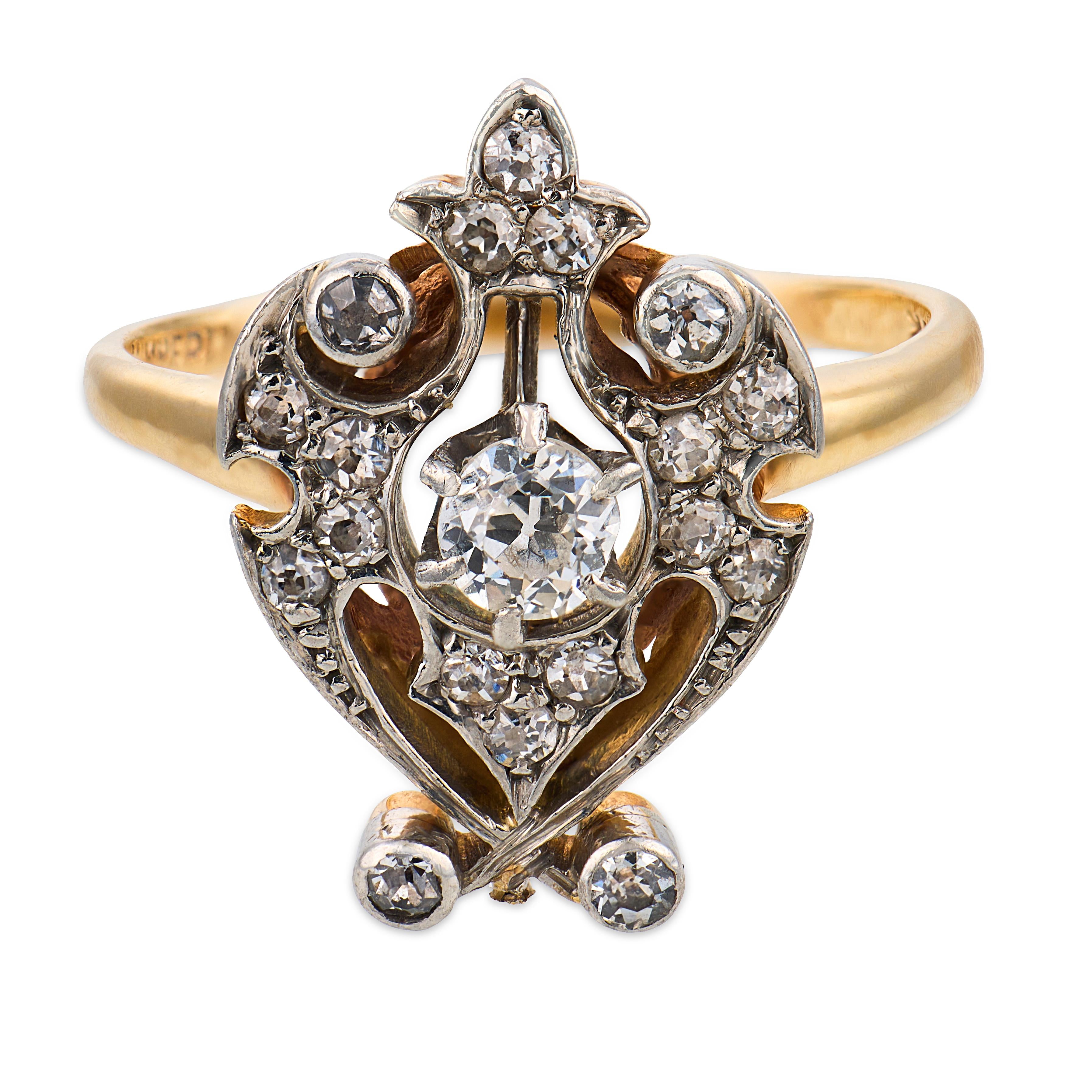 Edwardian 18k/Platinum Diamond Urn-Motif Ring