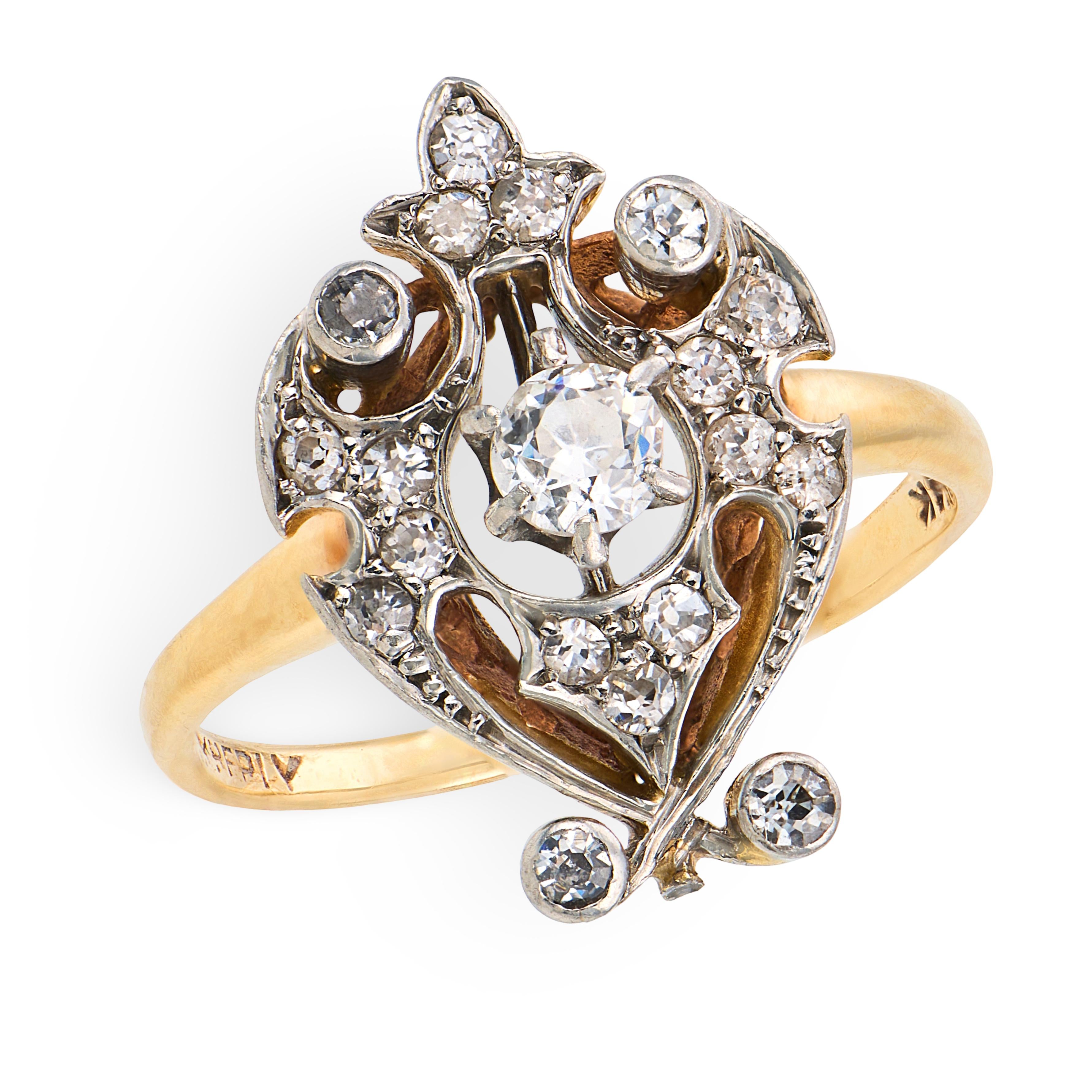 Edwardian 18k/Platinum Diamond Urn-Motif Ring
