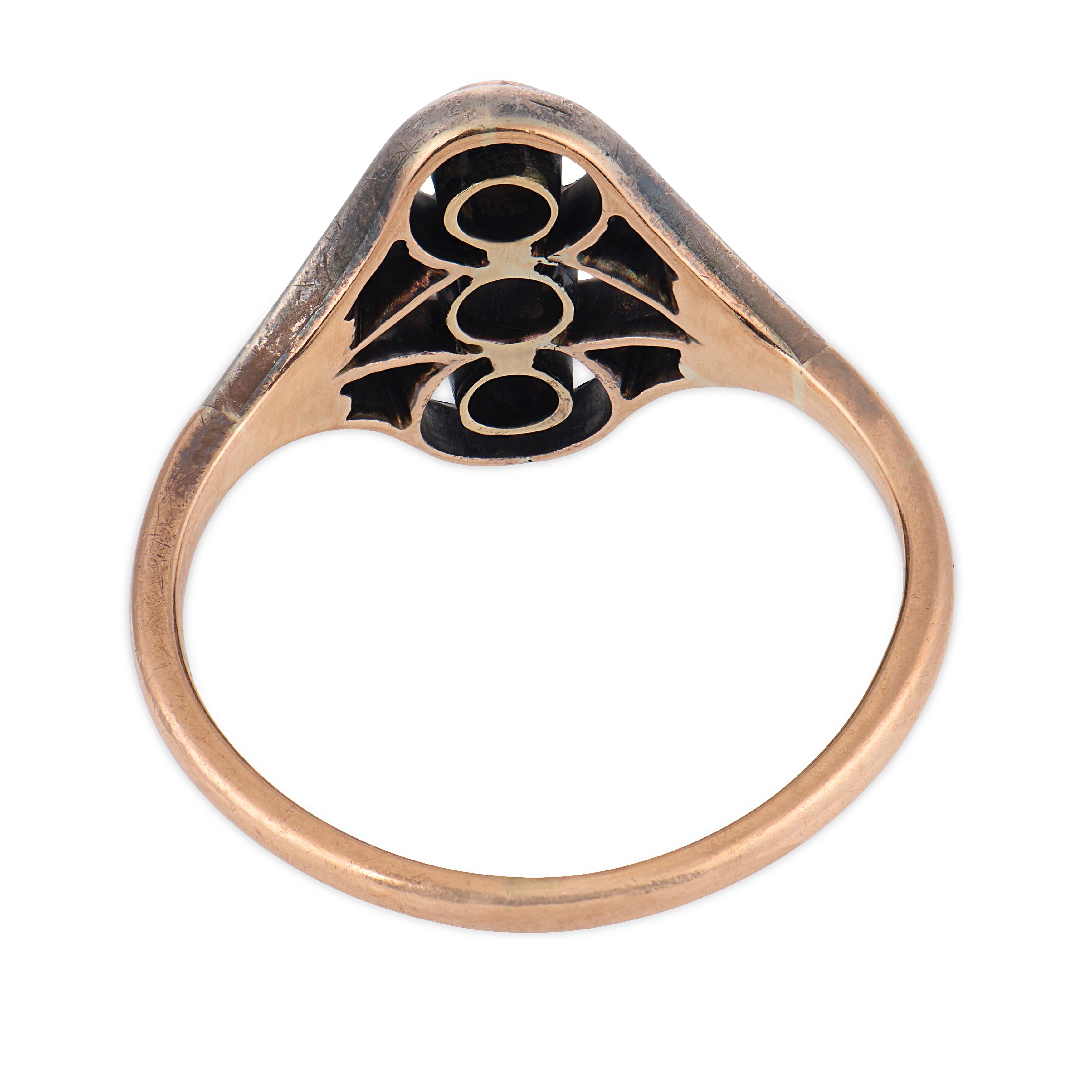 Victorian 14k/Sterling Silver Diamond Navette Ring