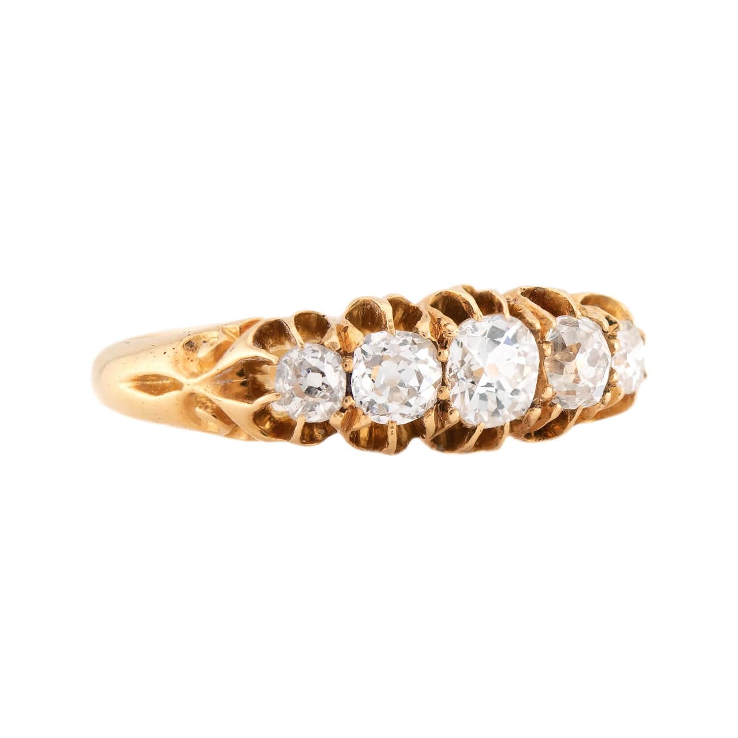 Victorian English 18k Diamond 5 Stone Engagement Ring