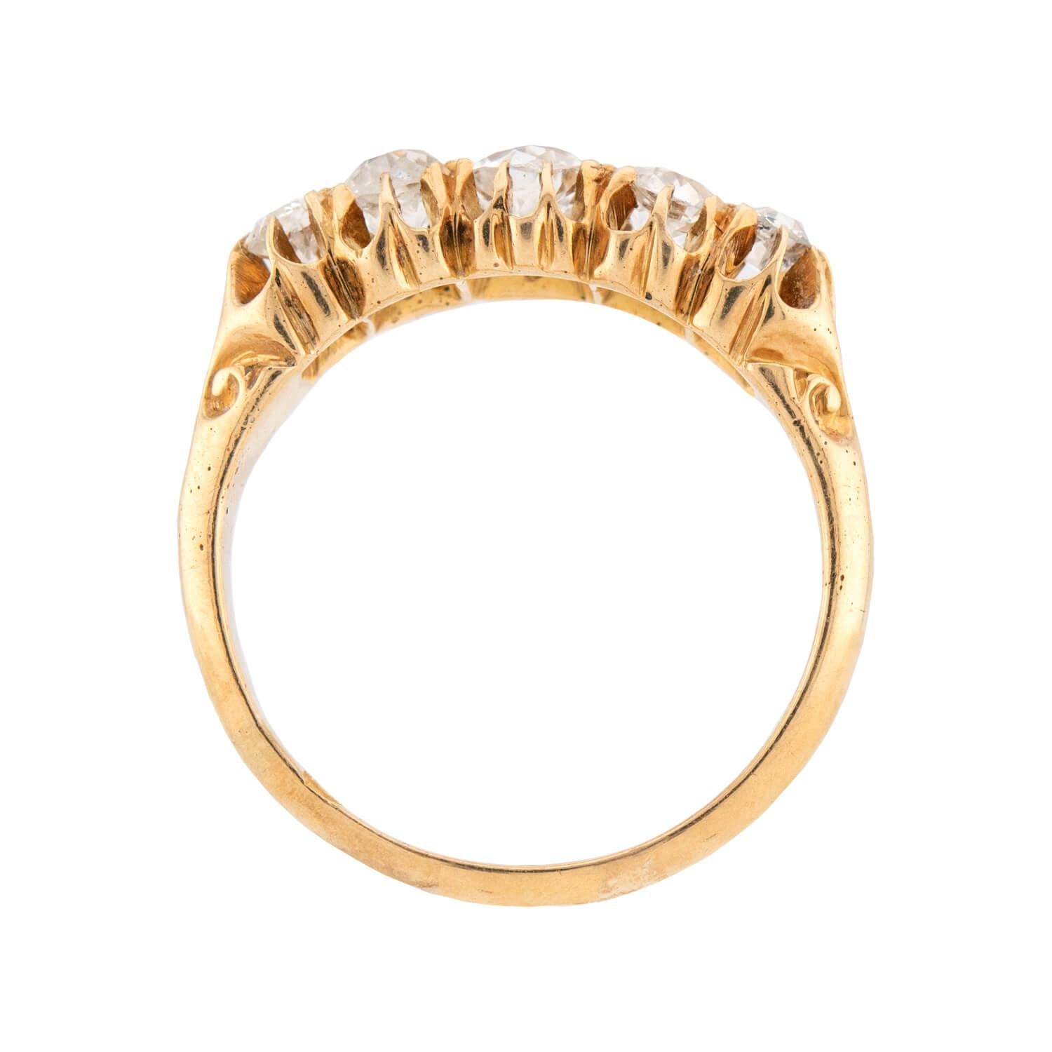 Victorian English 18k Diamond 5 Stone Engagement Ring