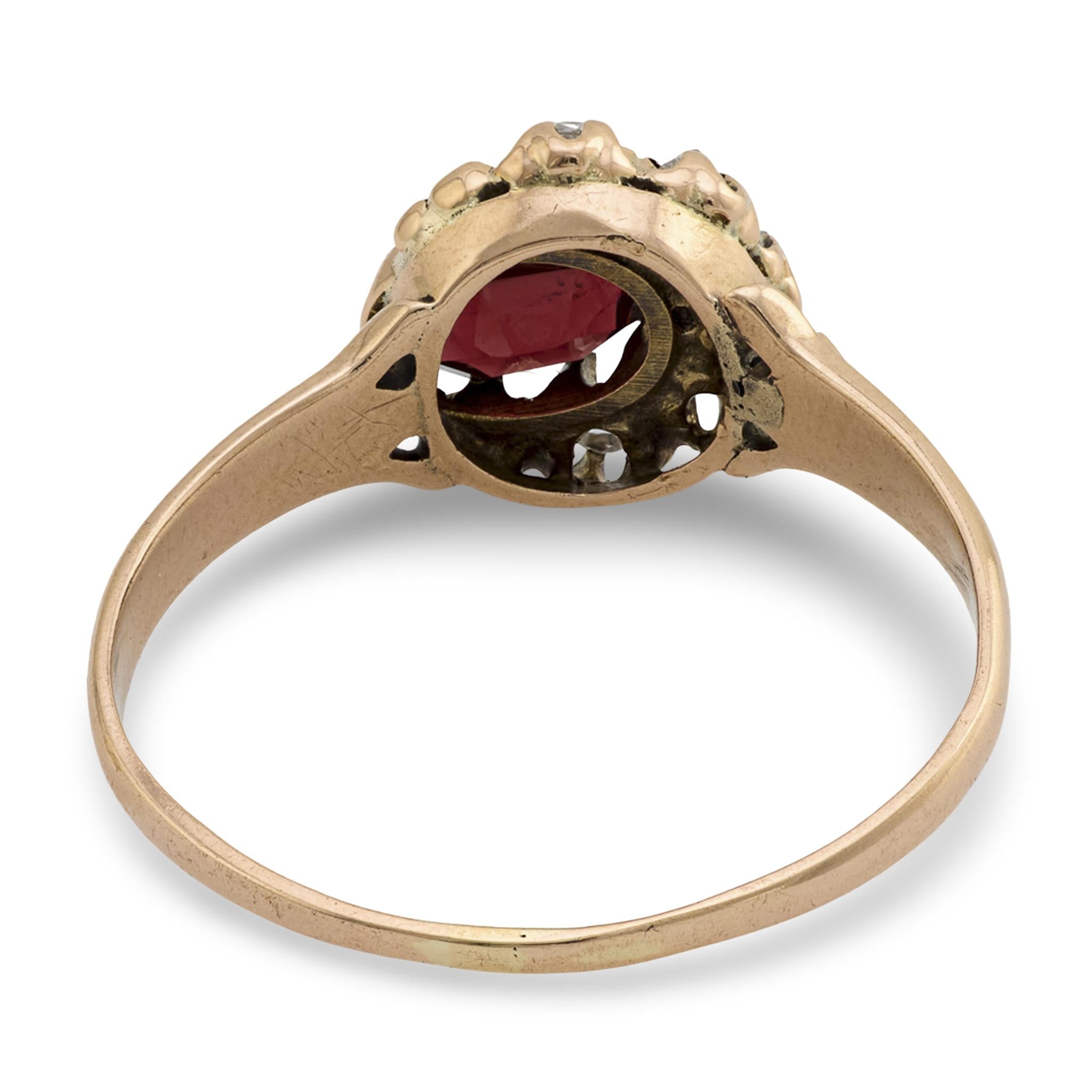 Victorian 14k Garnet and Diamond Crescent-Motif Ring