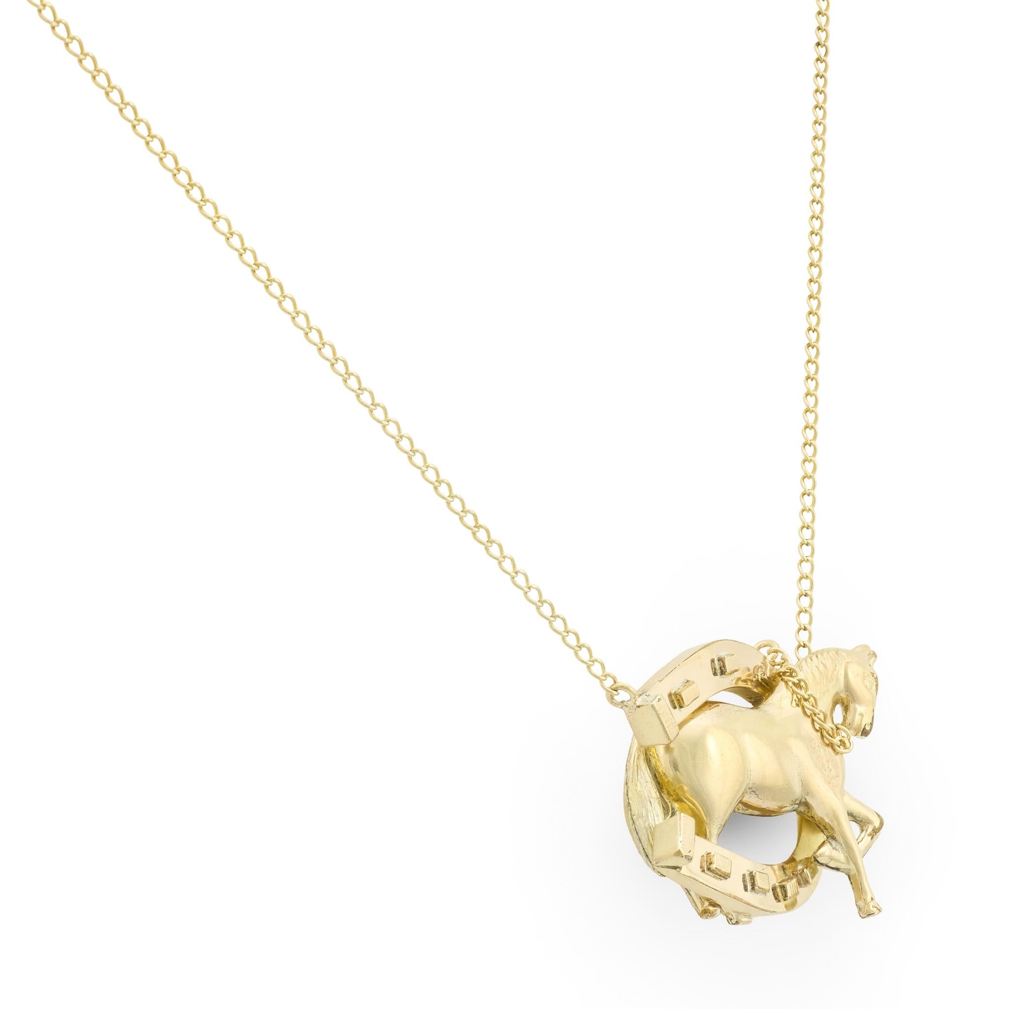 Victorian 14k Horse & Horseshoe Pendant Necklace