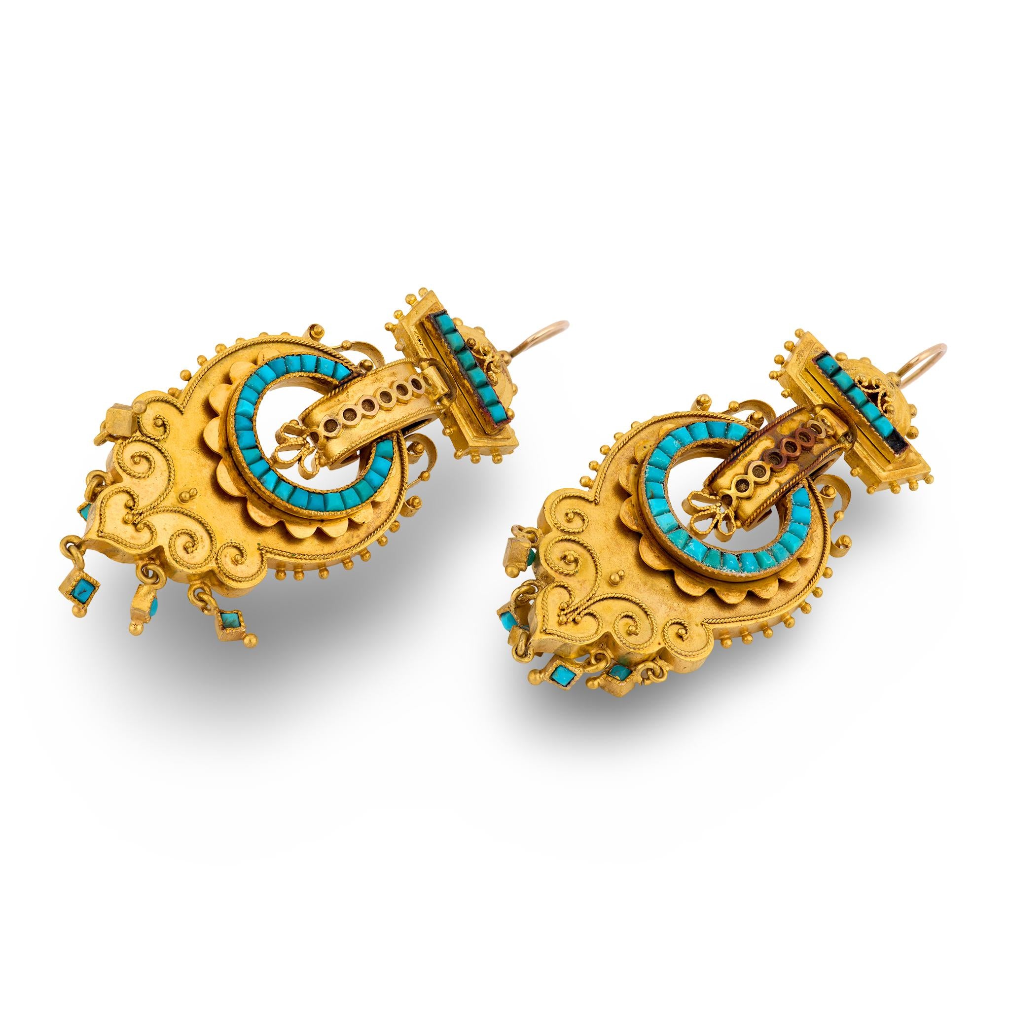 Victorian 14k Etruscan Turquoise Earrings